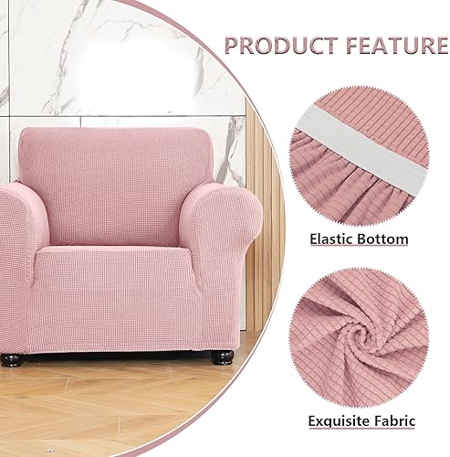 Miniatura 3 de Qubjus Funda elástica individual suave para sofá, protector de muebles de 1 plaza, transpirable, lavable, tela jacquard a cuadros pequeños con parte