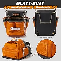 Vista 4 de Bolsas de cinturón de herramientas de cuero de 9 bolsillos, cinturón de herramientas resistente con hombro ajustable, bolsas multiusos
