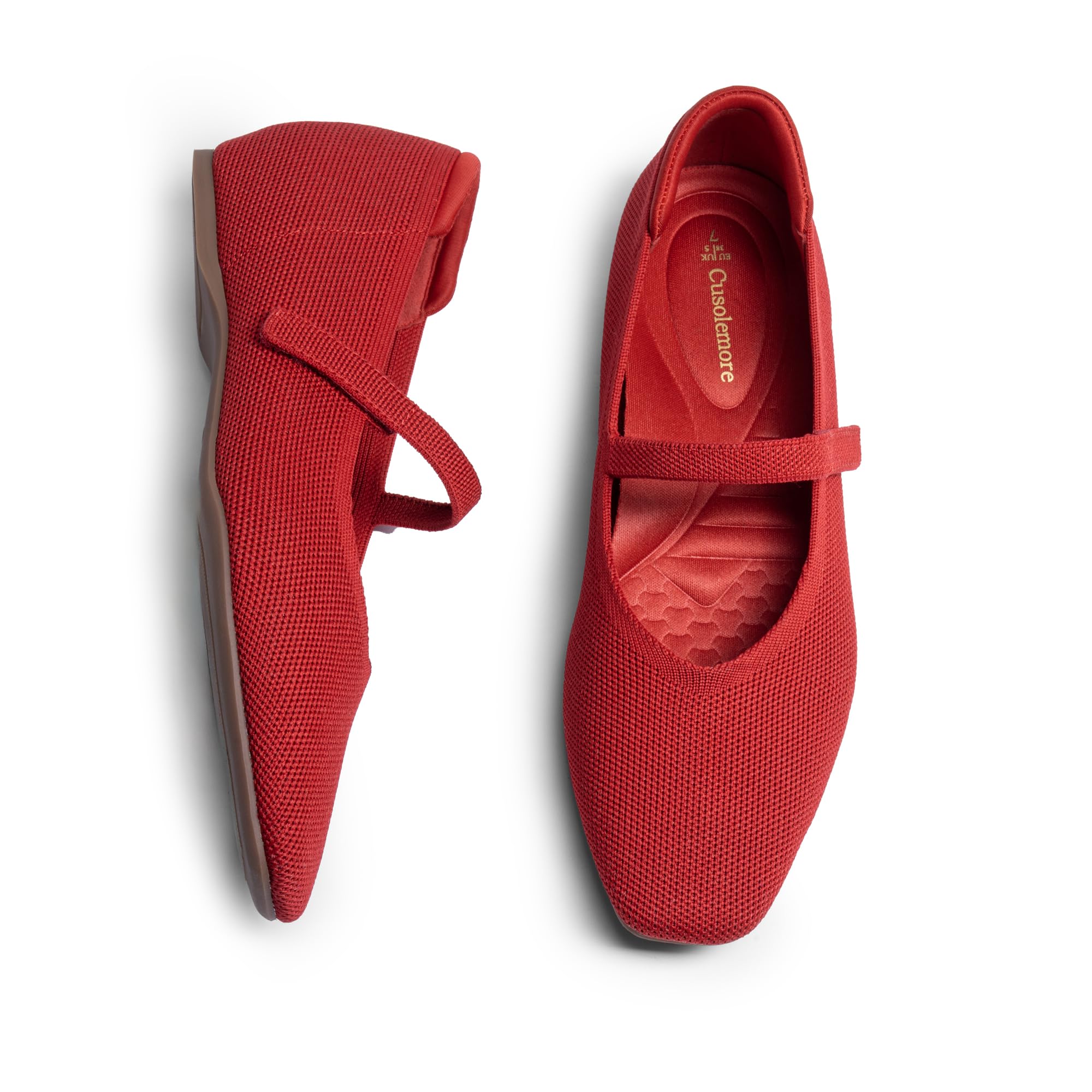 Mary Jane Flat Shoes for Women with Arch Support and Concealed Low Wedge Heel, Comfortable Women Square Toe Ballet Flats Knit Dress Shoes