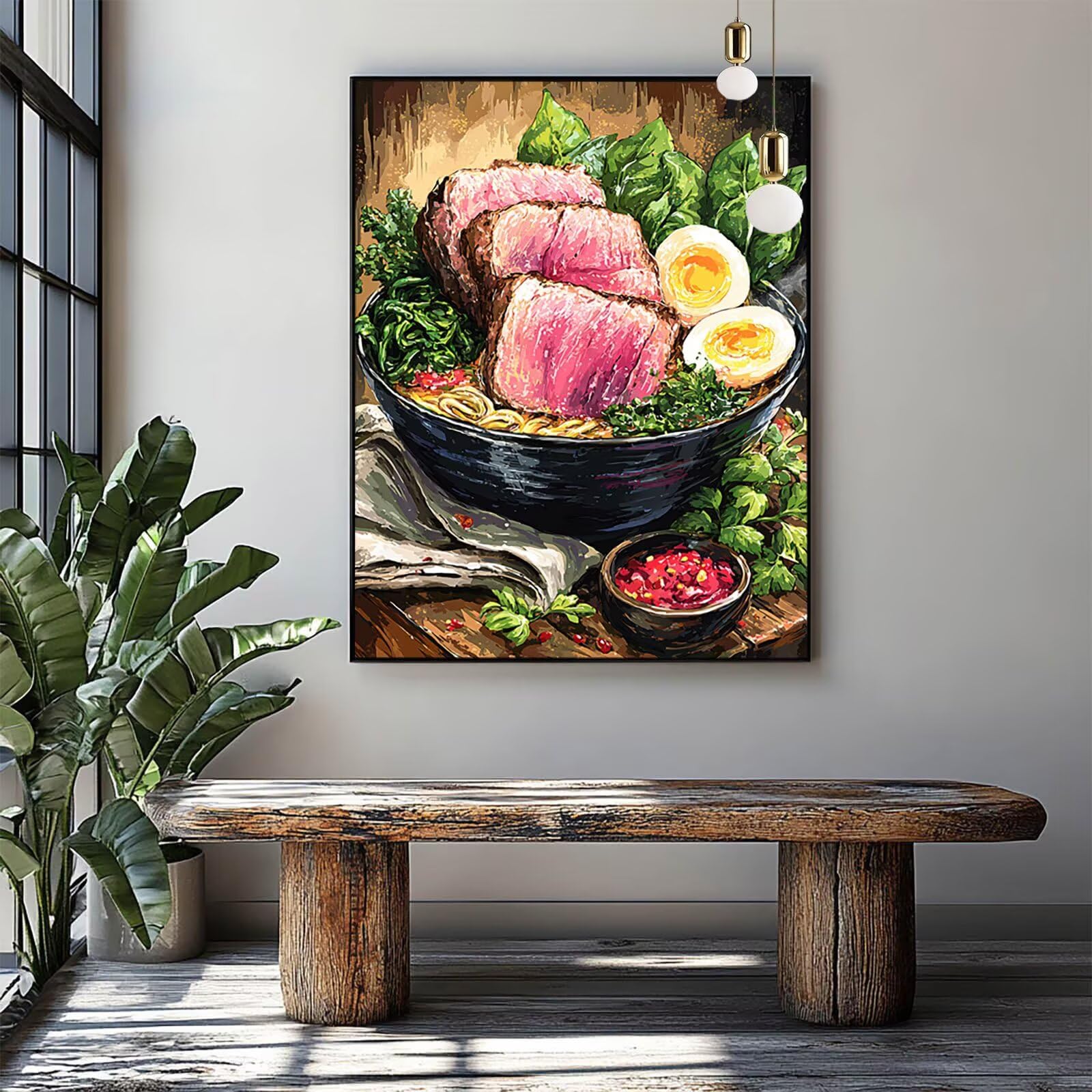 Malen Nach Zahlen Erwachsene Gourmet-Essen Malen Nach Zahlen Kinder Handgezogene Nudeln mit Pinsel und Wasserdicht Leinwand Acrylfarben Set, Diy Set Erwachsene Bilder 95x70CM für Zimmer Deko LSJ-6145
