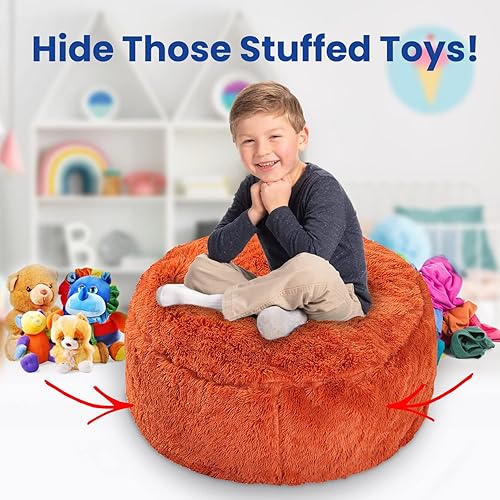 Miniatura 3 de Cheer Collection Puf con asa, sillas de piso de pelo largo para niños como almacenamiento de animales de peluche y organizador de juguetes, lavable