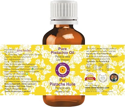 Deve Herbes Pistachio Oil (Pistacia vera) | Cold Pressed | Pure | Natural | Undiluted | For Diluting Essential oils | For Skin & Massage | Non-Sticky| Lightweight| Men & Women | 10ml (0.33 oz)
