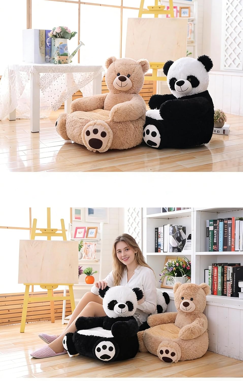 Cute Kids Sofa Seat Bear Chair Bean Bag Chair Seat, Armrest Chair Sofa, Animals Seat Cushion for Play Room, Comfortable Animal Shaped Cushion for Home Bedroom Decoration (Light Brown Bear)