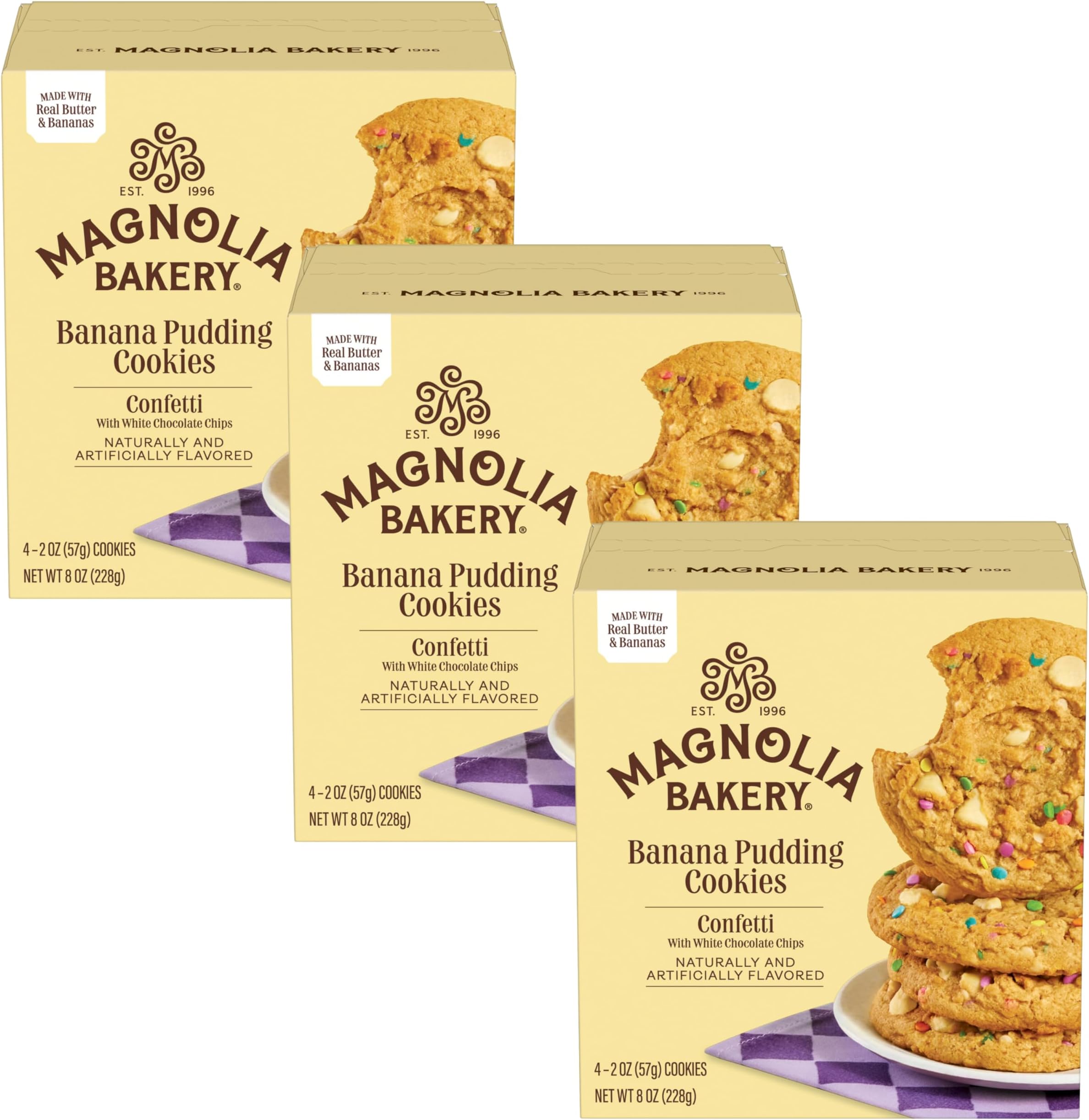 Magnolia BakeryConfetti Banana Pudding Cookies, 2 Ounce (Pack of 12), Soft-Baked, Pastel Confetti, White Chocolate Chips, Vanilla Wafers, Banana Pudding, Individually Wrapped