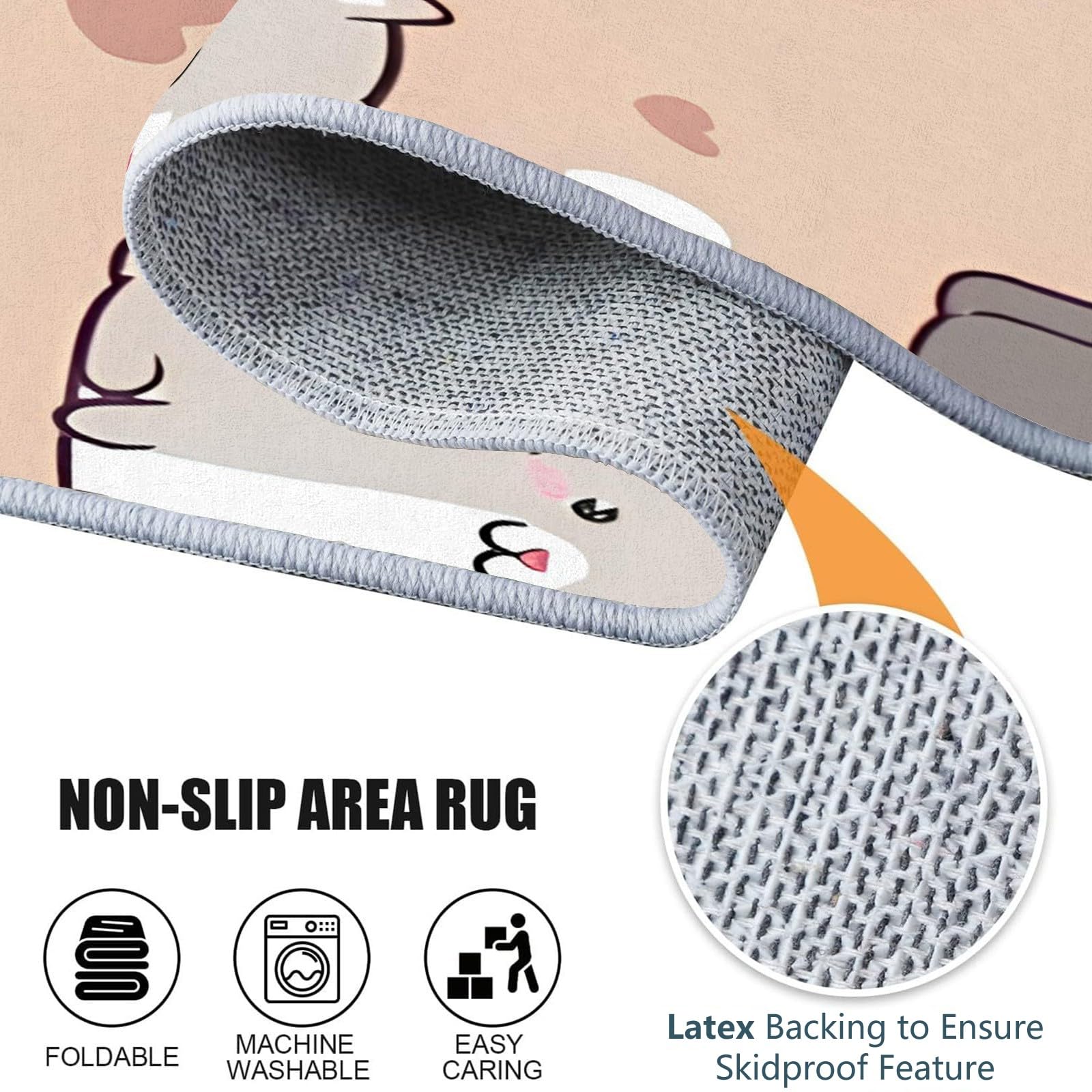 Waschbar Wohnzimmer Teppich Katze 200x300 Kurzflor Teppich Schlafzimmer, Beige Tiere Teppiche Gegend Groß Küchenteppich Dünn rutschfest Saugfähig für Esszimmer