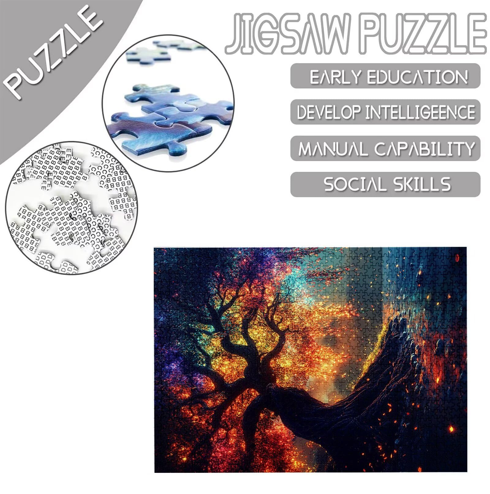 Puzzle dla dorosłych, 1000 szt., puzzle z motywem drzewa, puzzle elementowe, gry edukacyjne, rękodzieło dla dorosłych, z opakowaniem na prezent, piękna dekoracja, prezenty dla kobiet, 75 x 50 cm
