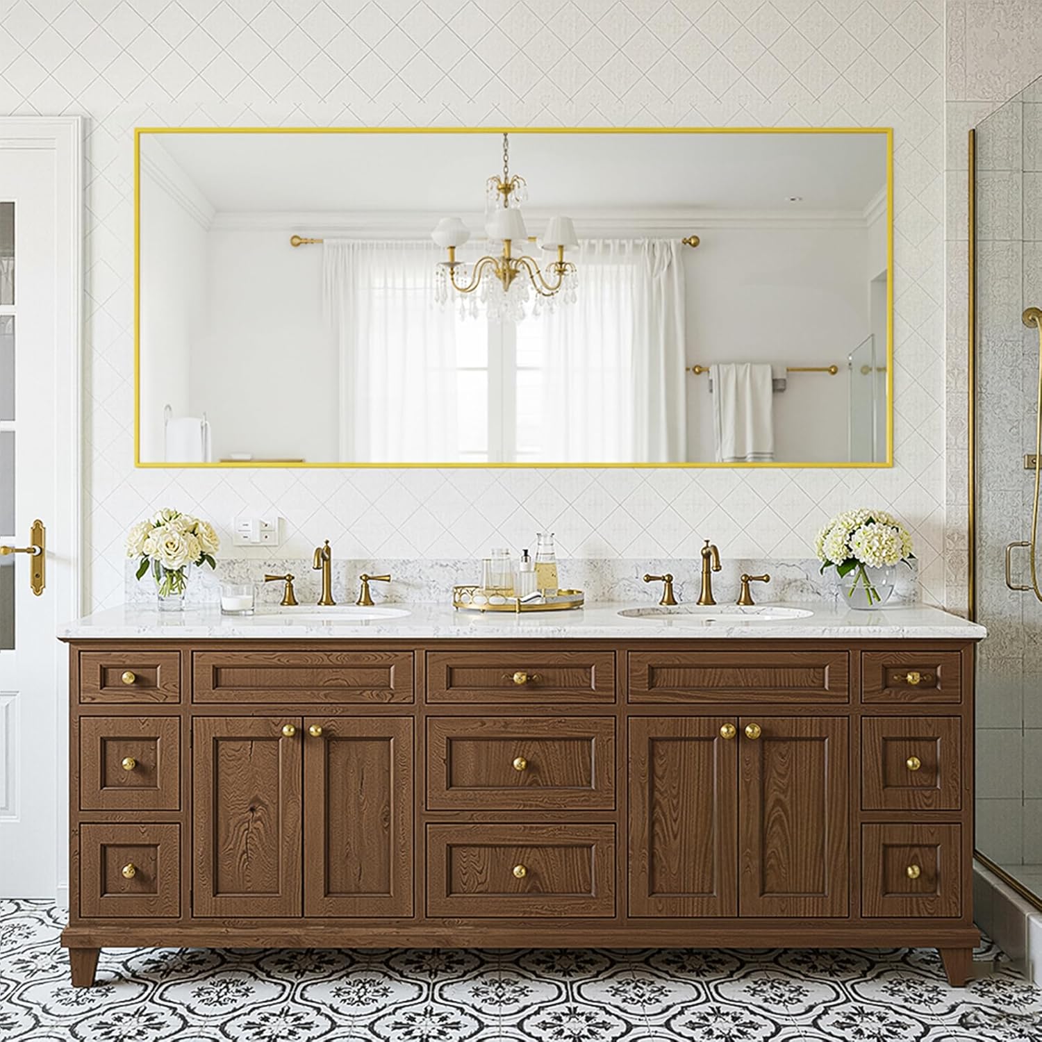 FICTOR Bathroom Vanity Mirror-Gold,60x36 Inch, Shatterproof & Anti-Rust, Wall Mount Large Rectangle Mirrors with Metal Frame for Over Sink, Bathroom, Bedroom, Living Room,Entryway