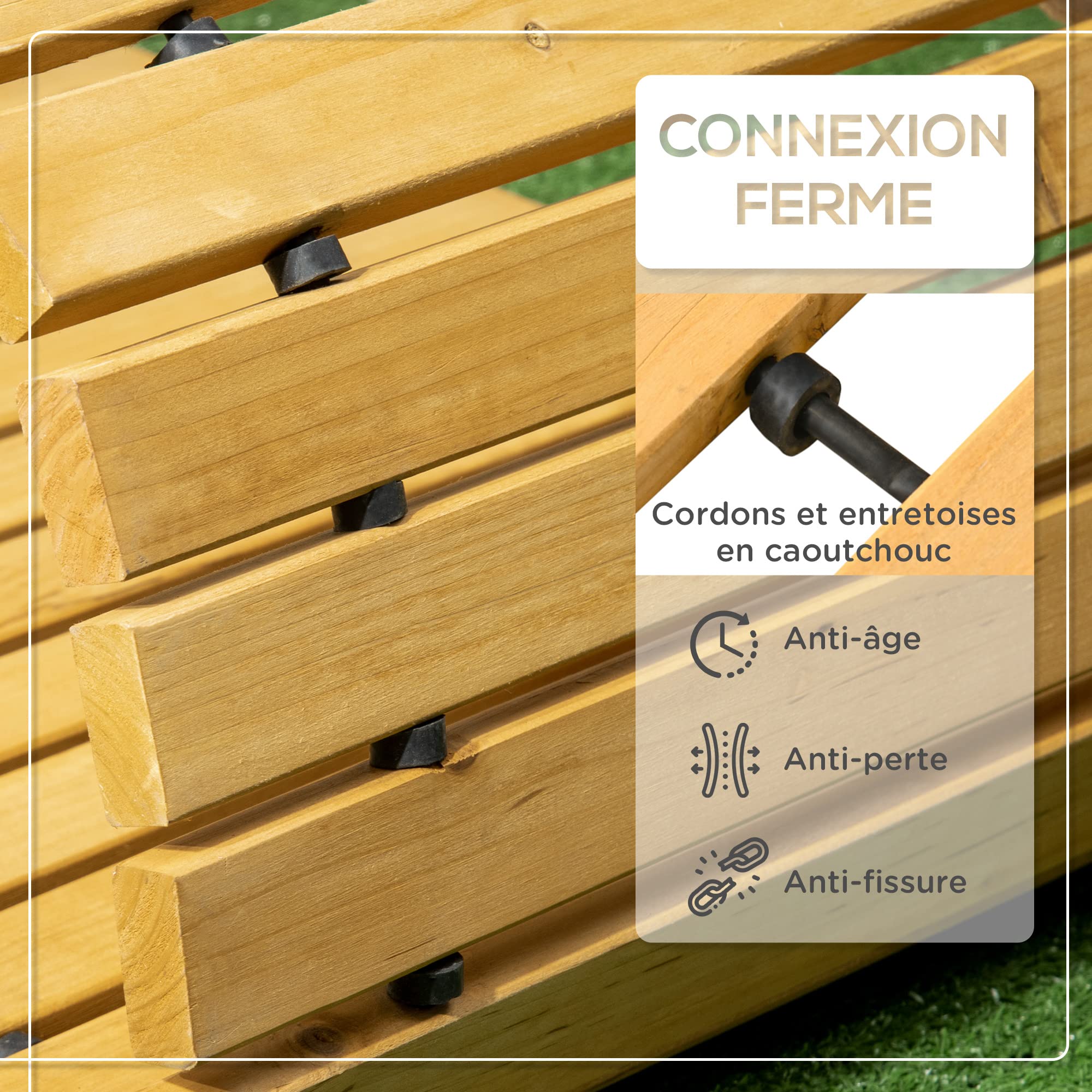 Outsunny Allée Chemin de Jardin en Lattes de Bois Enroulable 185x60cm Jaune | Bois Massif de Pin