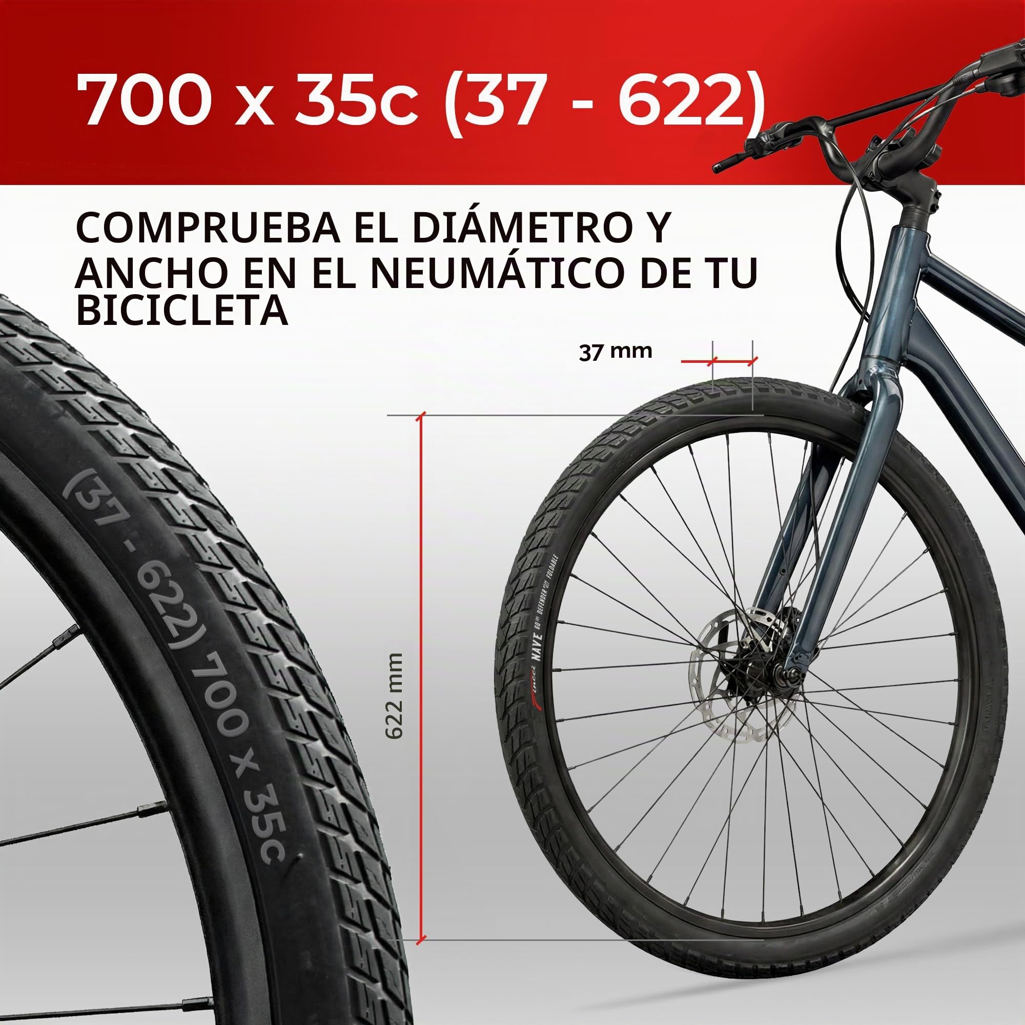 Fincci Bicicleta Cubiertas 700c x 35c con 2X Camara de Aire 37-622 - Par Gravel Plegable Neumaticos con 1mm Antipinchazos - Gomas 28" para Adulto, Eléctrica, Carretera, MTB y Montaña Bici