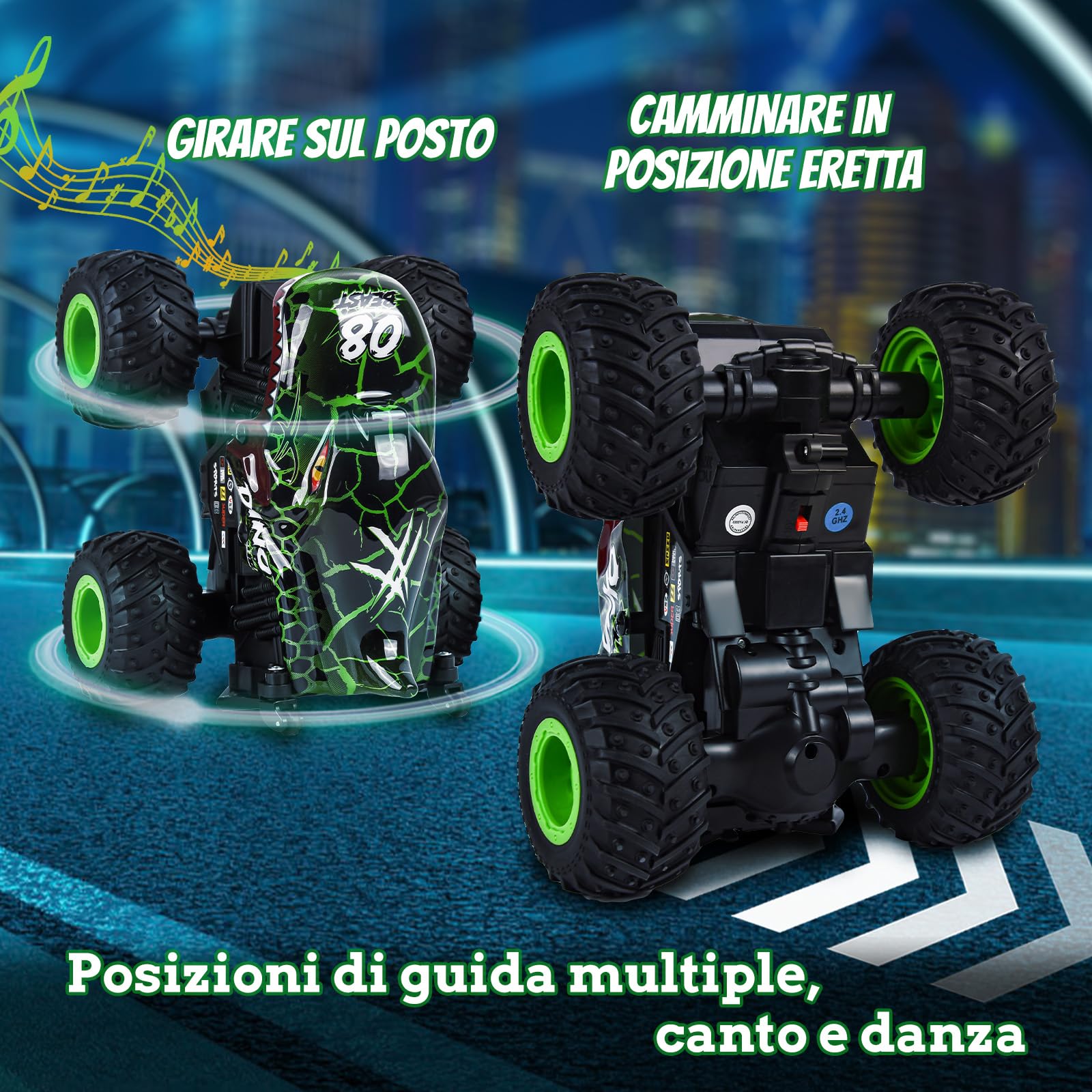 IEEILULU Macchina Telecomandata, Monster Truck con Luce LED, Camion RC All Terrain, Auto Radiocomandata RC, Telecomandato Macchinine Regalo Bambina Bambino 4 5 6 7 8 9 anni