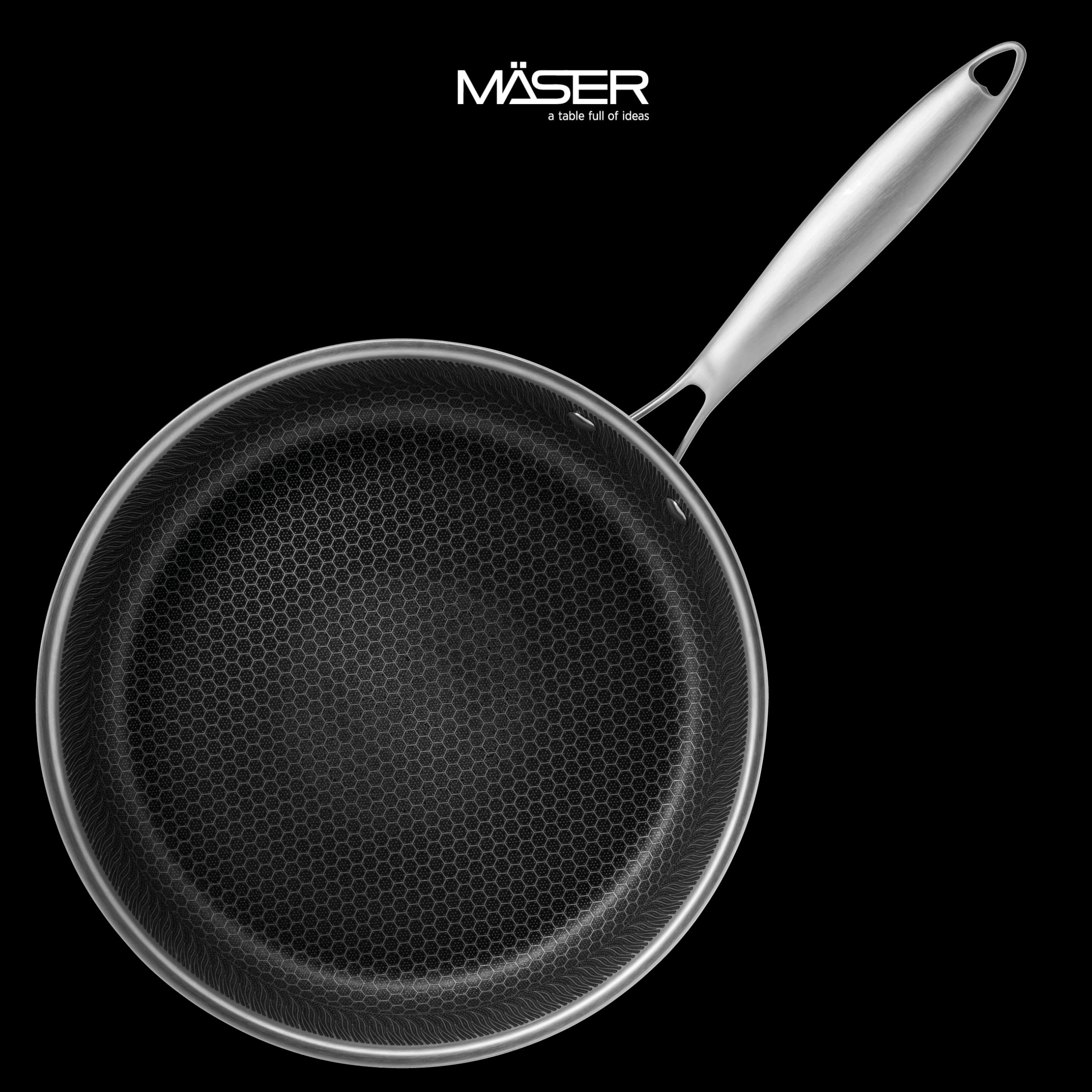 MÄSER Hestia, Bratpfanne 24 cm, Edelstahl keramikbeschichtet mit Wabenstruktur, Silber/Schwarz