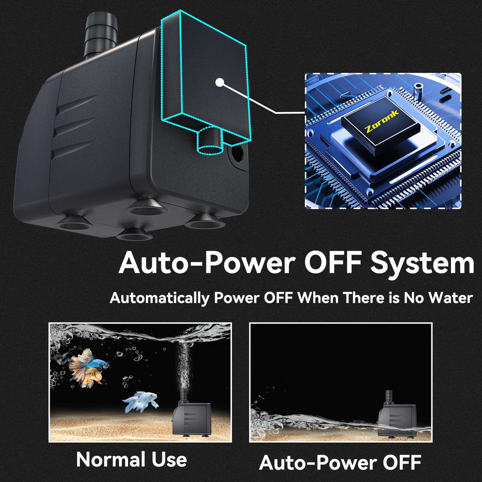 Bomba sumergible de 400 GPH de apagado automático (1500 L/H 25 W) bomba de agua de fuente ultra silenciosa con elevación de 6.5 pies de alto, 3 boquillas para acuario, pecera, estanque,