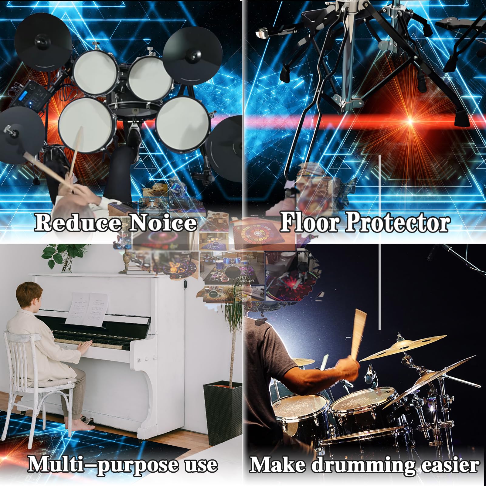 Antypoślizgowa mata perkusyjna, dźwiękoszczelny dywan perkusyjny do elektronicznych / jazzowych zestawów perkusyjnych, pedałów basowych, fortepianu, perkusji wewnętrznej, akcesoria dla perkusistów