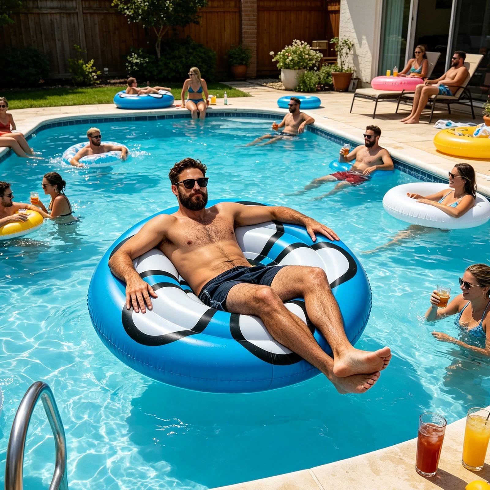 Generico Materassino Rotondo da Piscina Materassino Gonfiabile Resistente | Lettino Abbronzante Da Piscina Per Lago Mare Acqua Stagno Interno Esterno Fiume Barca Nuoto Abbronzatura