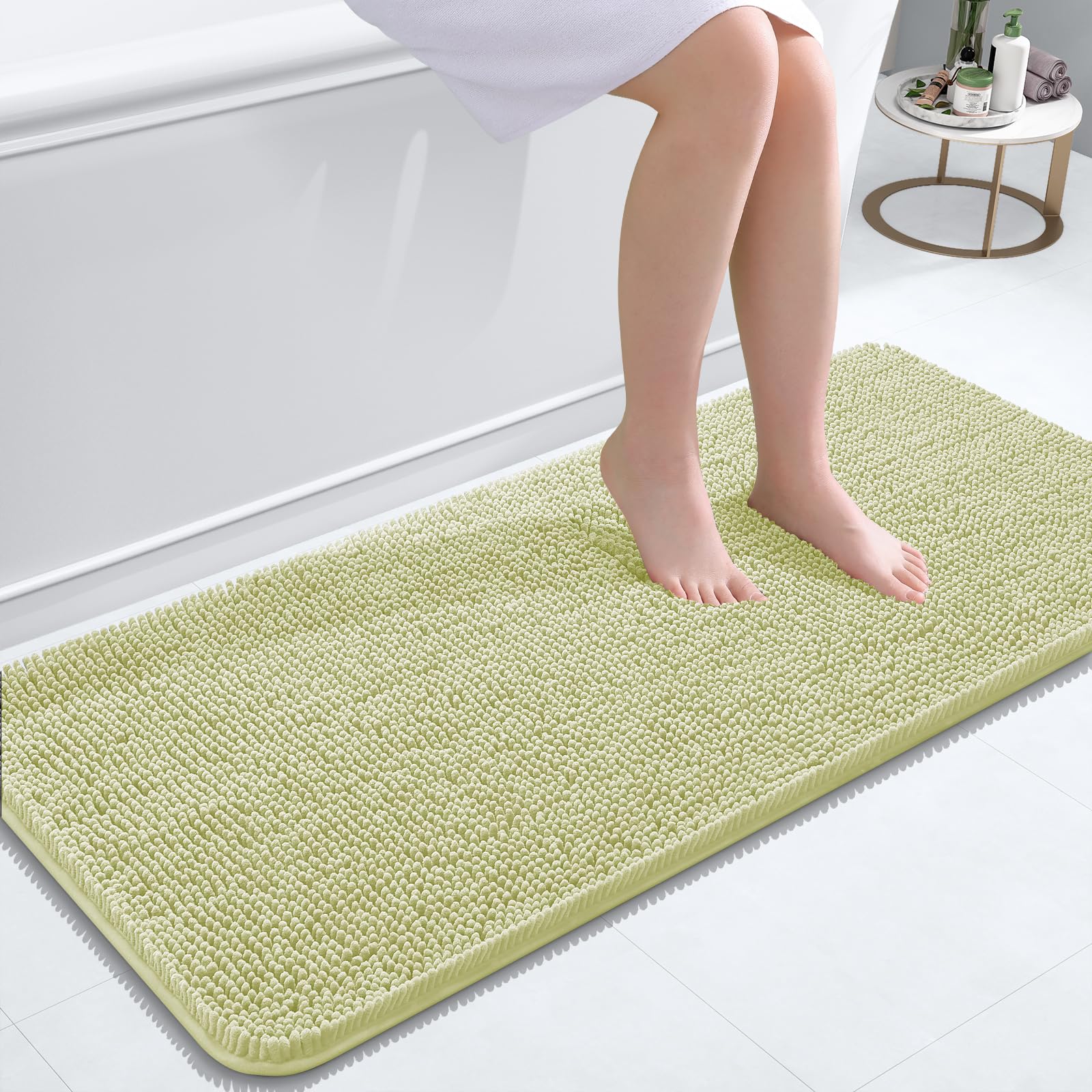 OLANLY Bathroom Runner Rugs 47x20, Extra Soft Absorbent Chenille Bath Rugs | Vanilla, Quick-Drying Rubber Backing, Washable Long Bath Mat for Bathroom Floor, Tub and Shower, Home Decor Accessories