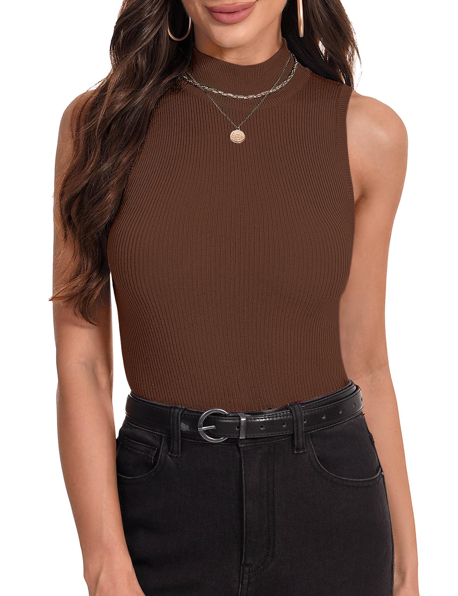 Irevial Damen Rolli Top Elegant Rollkragenshirt Ärmellos Rollishirt Leicht Rollkragen Stretch Gerippt Tank Tops Basic Slim Fit Weste Einfarbig