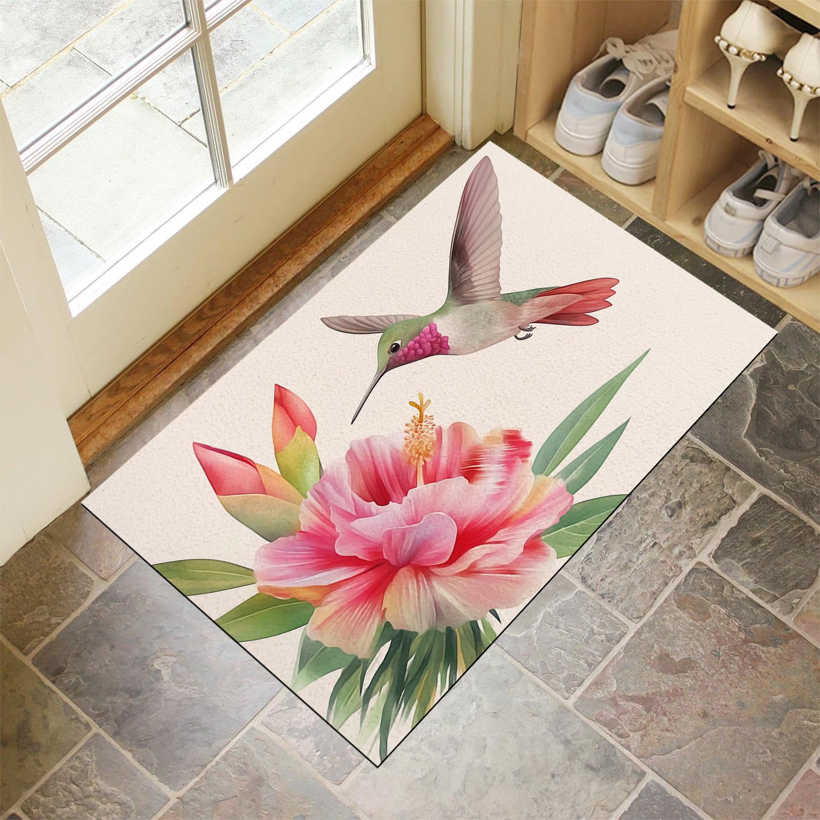 Paillasson lavable oiseau fleur pour l'entrée de votre chambre