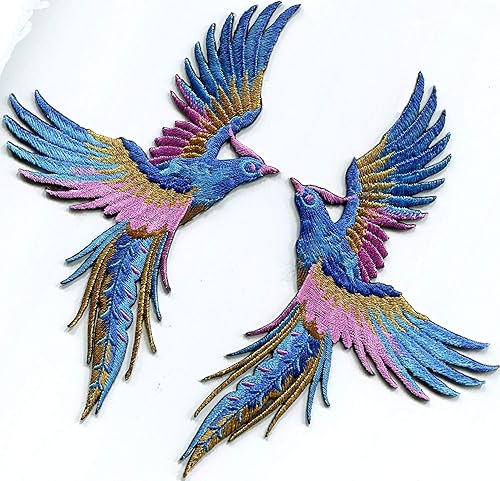 Phoenix phenix birds azul azul rosa oro bordado apliques termoadhesivos parches par S-1338