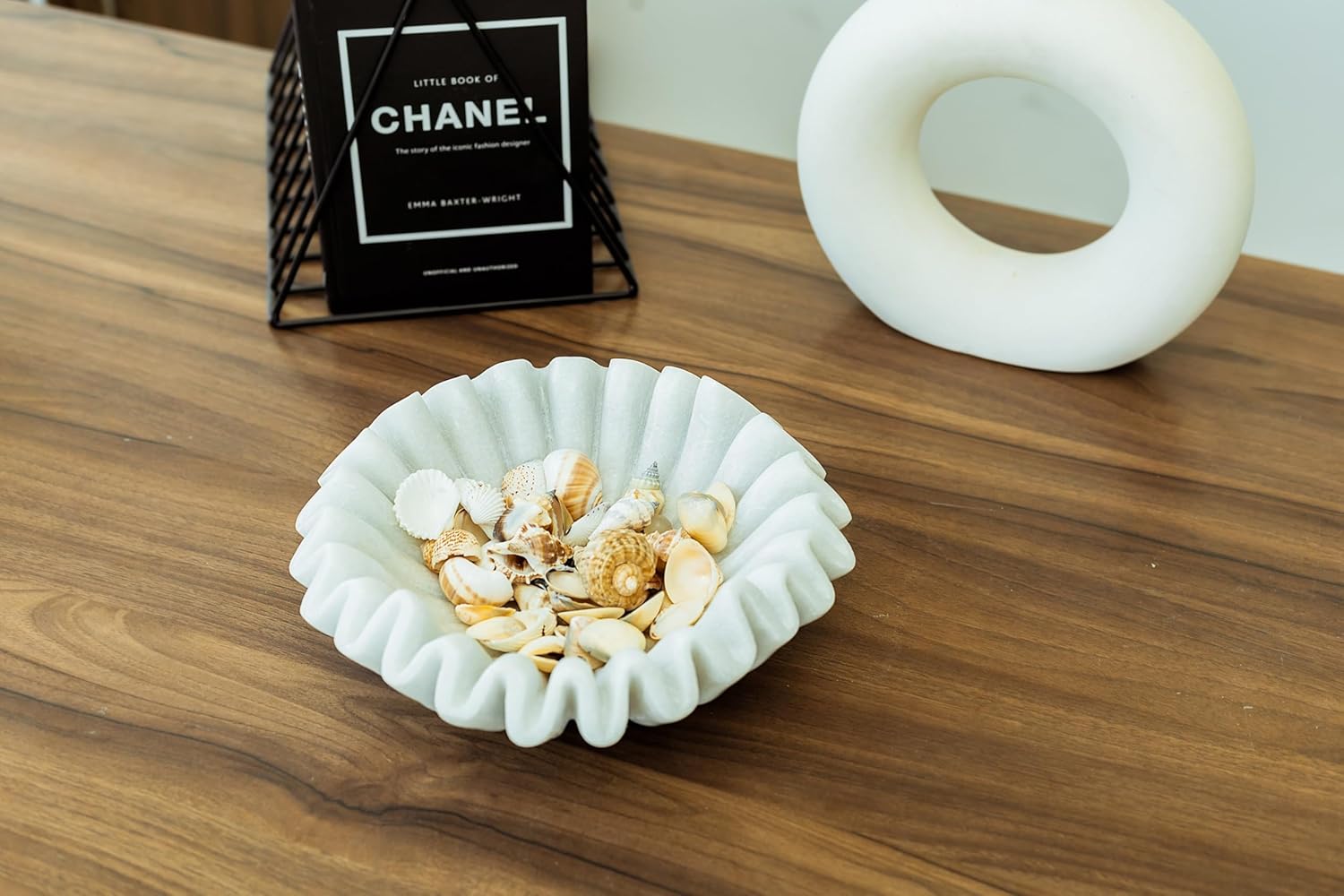 Marble Fluted Bowl (6 Inches), Marble Ruffle & Scallop Bowls, Decorative Fruit & Jewelry Display, Table Centerpiece
