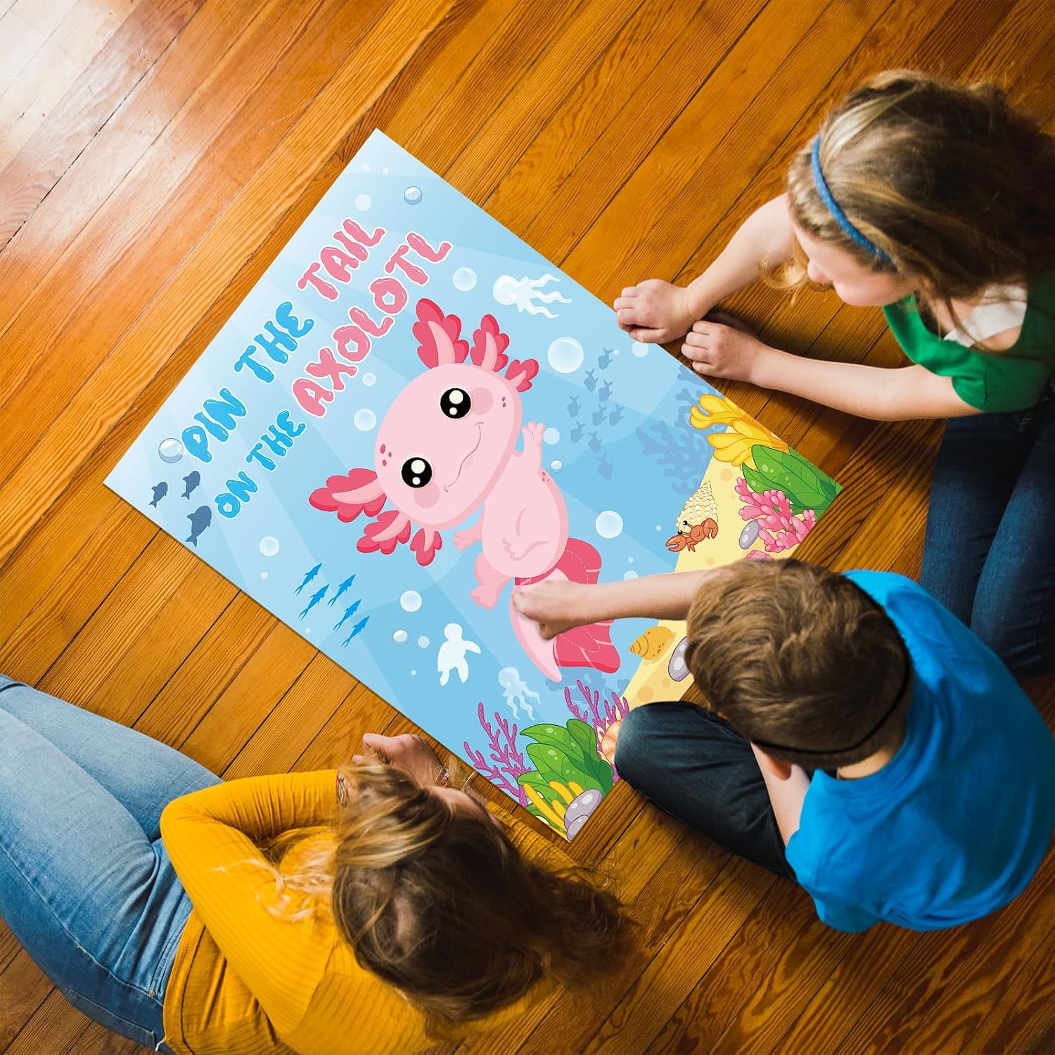 Pin The Tail On The Axolotl Party Game Large Posters with 40 Tail Stickers Axolotl Themed Birthday Decoration Sticker Game for Fiesta Party Games Birthday Family Classroom Activities