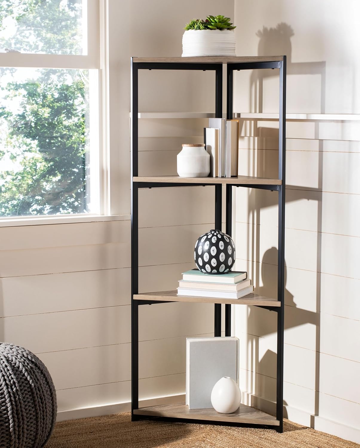 Safavieh Home Logan Light Grey Oak and Black 4-tier Corner Bookshelf