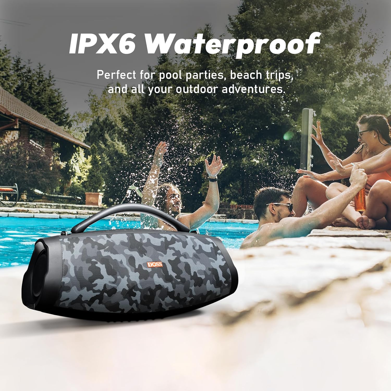 DOSS Extreme Boom Pro D200 240W Peak Outdoor Speaker, Punchy Bass, 26H Playtime, Beat-Synced Light, BT5.4, Stereo Pairing, IPX6 Waterproof for Camping, Beach, Tailgate Party-Camo Black - Image 7