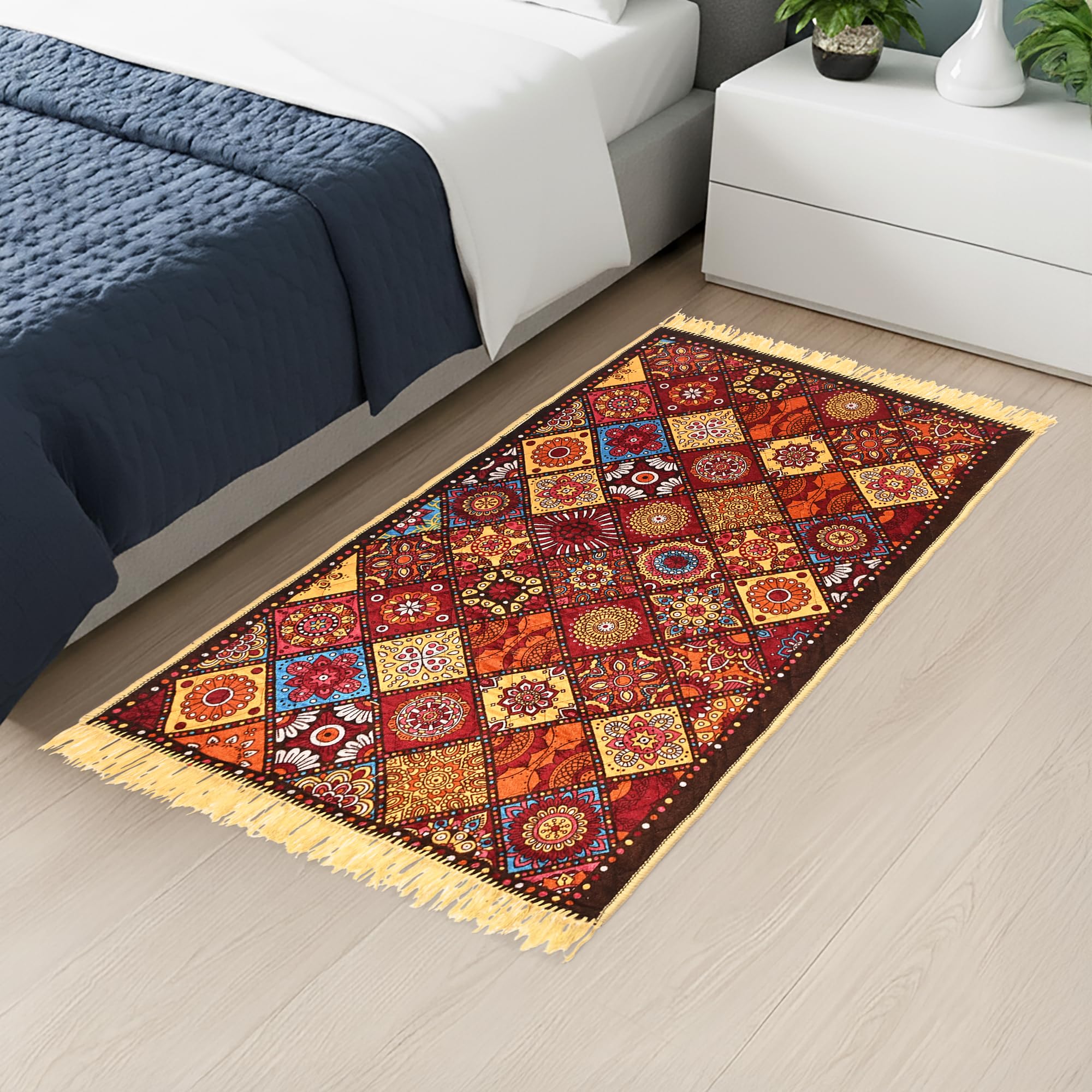 Kuber Industries 4x2 Ft Durable Velvet Carpets For Living Room, Bedroom & Home | Comfortable Floor Carpet/Dari For Hallway, Kitchen Floor & Entryway | Rangoli Print - Multicolor-image-40