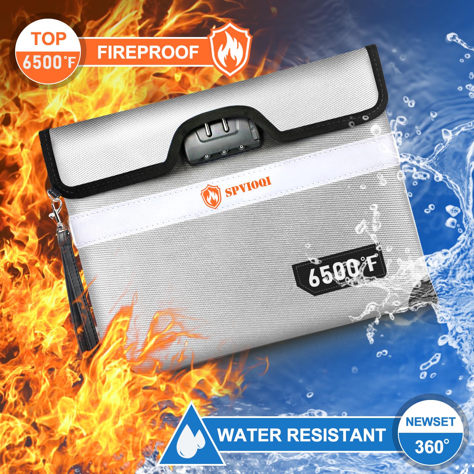 Feuerfeste Dokumententasche mit Schloss, feuerfeste Geldtasche für Bargeld mit Reißverschluss/Reflektorstreifen, 10 Schichten wärmeisolierter Materialien, wasserabweisend, feuerfeste Tasche für