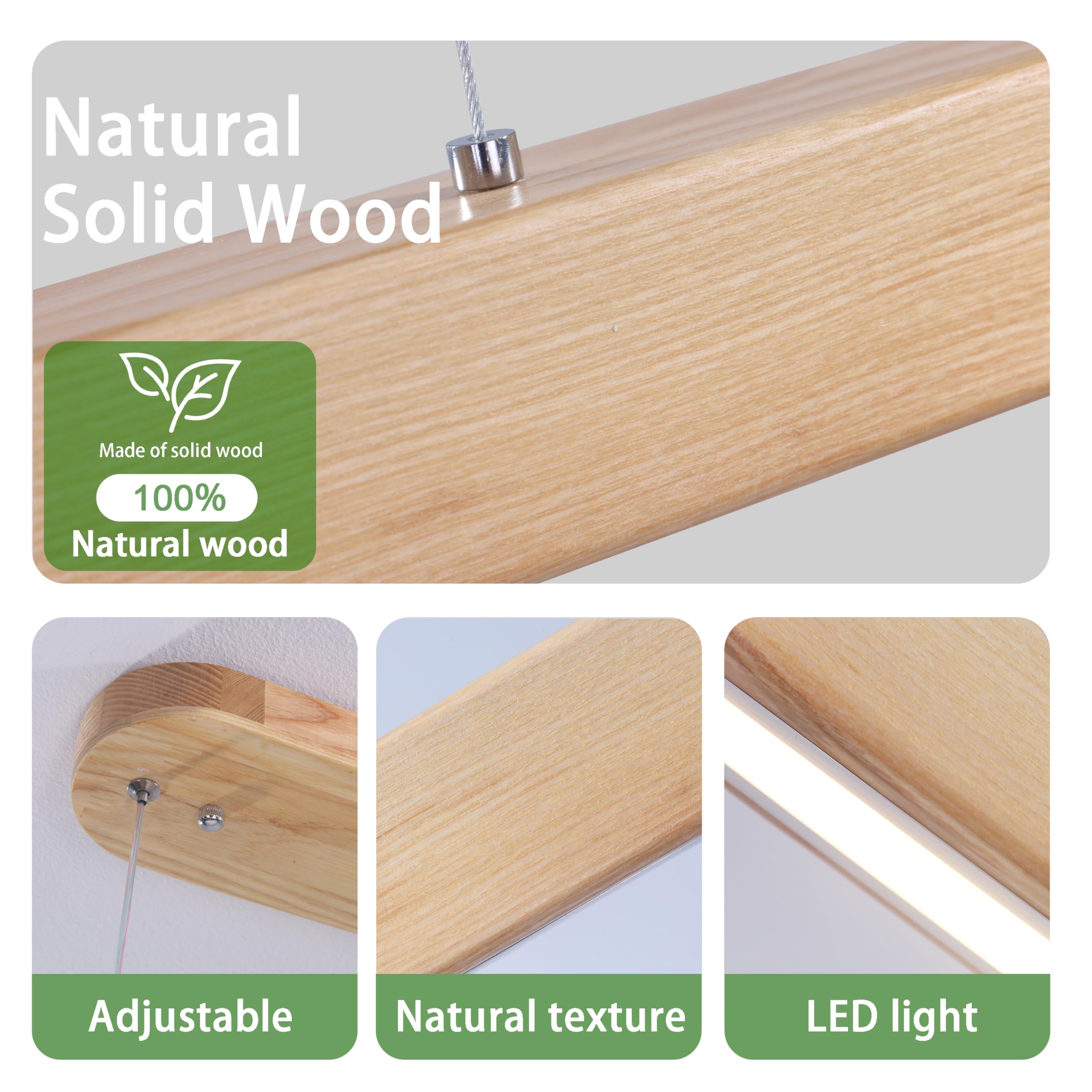 Naturalna liniowa lampa wisząca 100 cm drewno Led oświetlenie liniowe Ściemnialne żyrandole do jadalni z pilotem Żyrandol liniowy