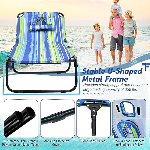 Miniatura 5 de HAPPYGRILL Tumbona de playa con agujero facial y almohadas desmontables, silla de bronceado portátil para tomar el sol con 5 posiciones ajustables,