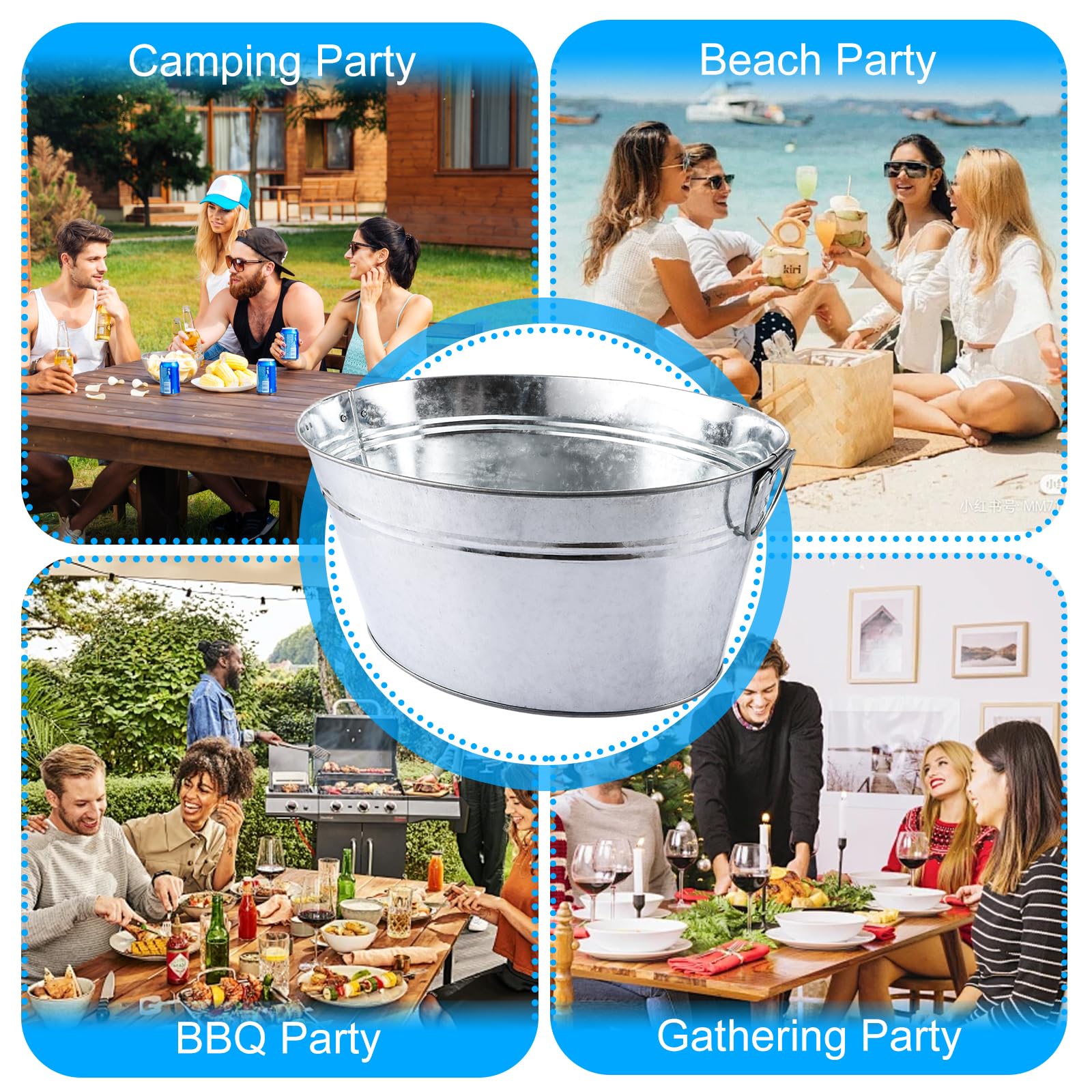 APACALI Lot de 3 bacs à boissons avec anse, bac en zinc avec grattoir à glace, refroidisseur de boisson, seau à champagne étanche, seau à glace pour jardin, fête