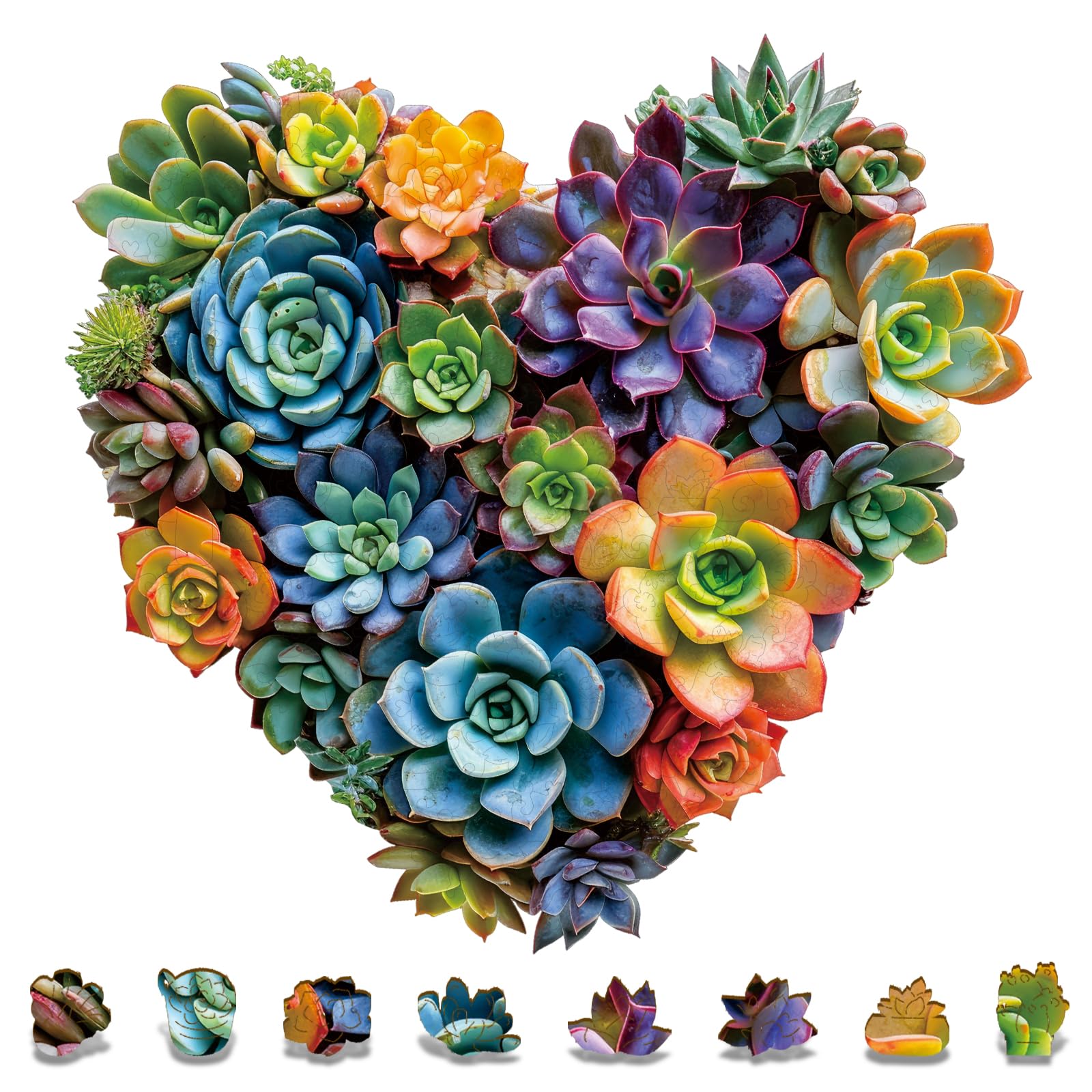 Mys Aurora Jigsaw Puzzles,FSC Certified, 200 Pieces Heart Succulent Wooden Puzzles for Adults, Unique Shaped Plant Puzzles,Brain Teaser Family Flower