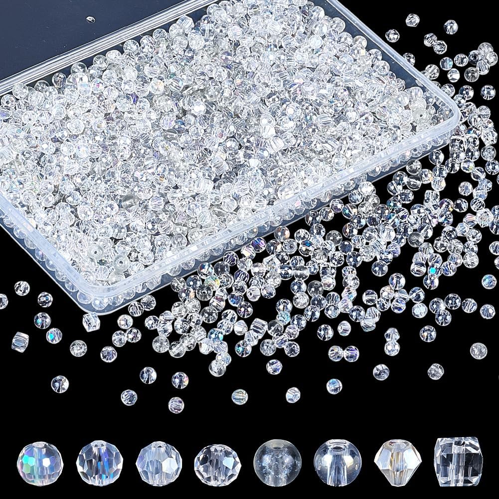 AHANDMAKER 1430Pcs AB Color Glass Crystal Beads, 8 Styles Faceted Electroplate Glass Beads Loose Spacer Beads for Jewelry Making DIY Necklace Bracelet Earring Suncatchers