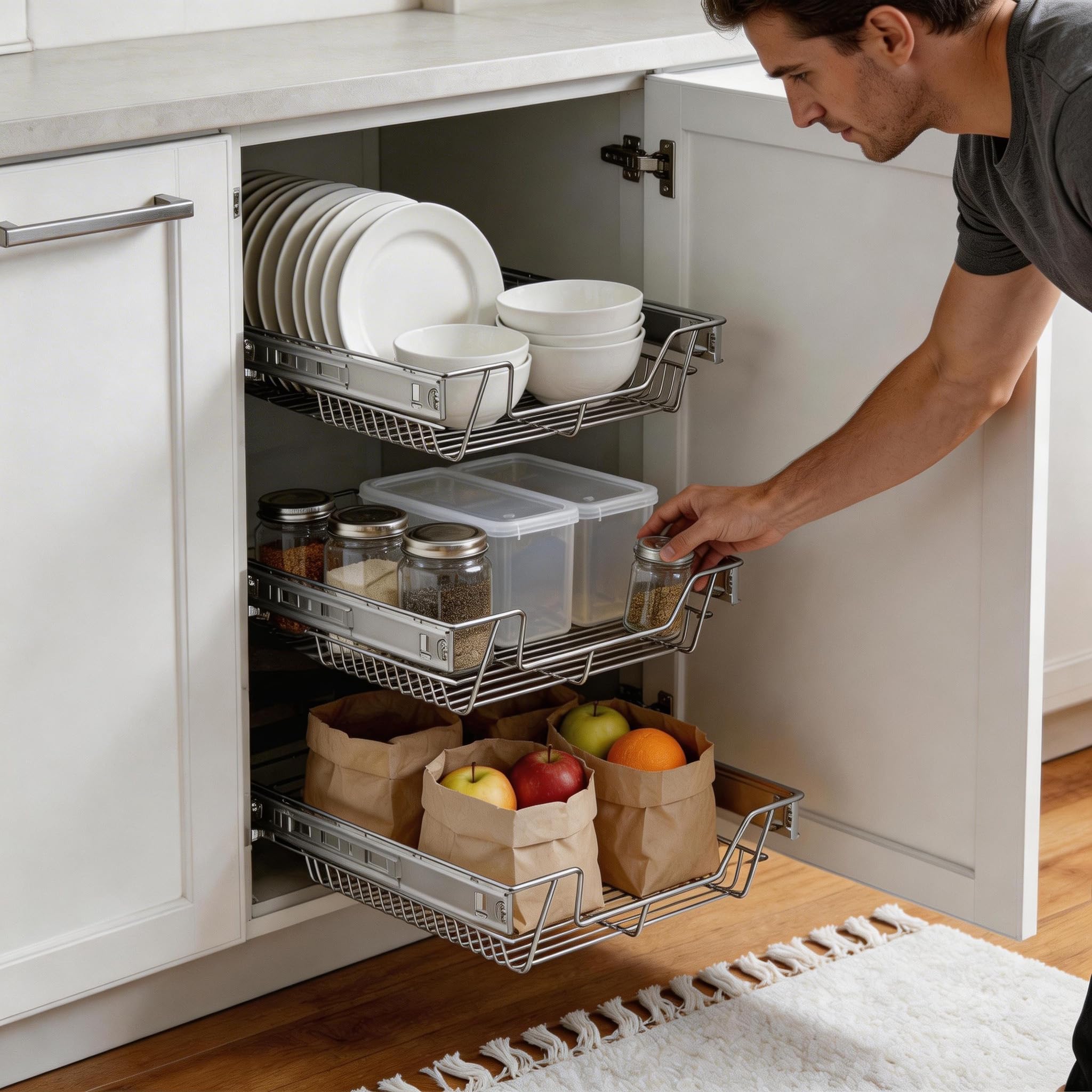 YRHome 2 cassetti da cucina, scaffalatura telescopica, per camera da letto, armadio, armadio, cucina, estraibile, cassetto estraibile, cassetto da cucina, scaffale adatto per armadi da 50 cm