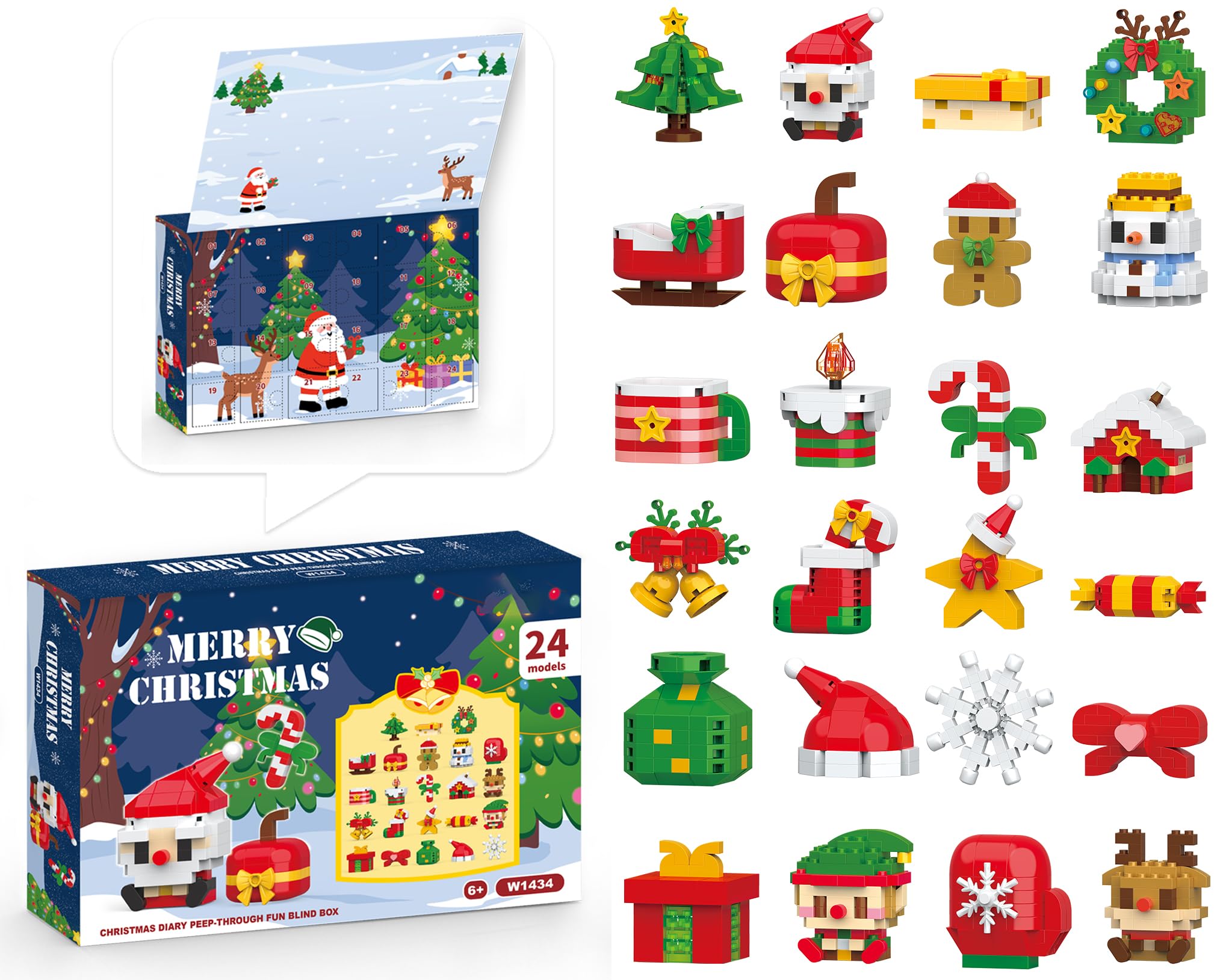 Calendario de Adviento de Navidad 2026, juegos de construcción compatibles con Lego Christmas 24 días, regalos de cuenta regresiva de 24 paquetes, kit de microbloques de construcción de modelos de