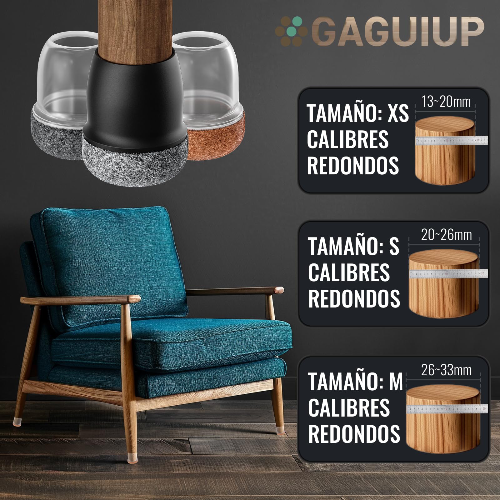 Protectores de suelo para patas de silla, 24 tapas redondas de silicona de 0.75 pulgadas, protector de pies de muebles, fundas para patas de mesa de movimiento libre, tapas de patas de taburete para
