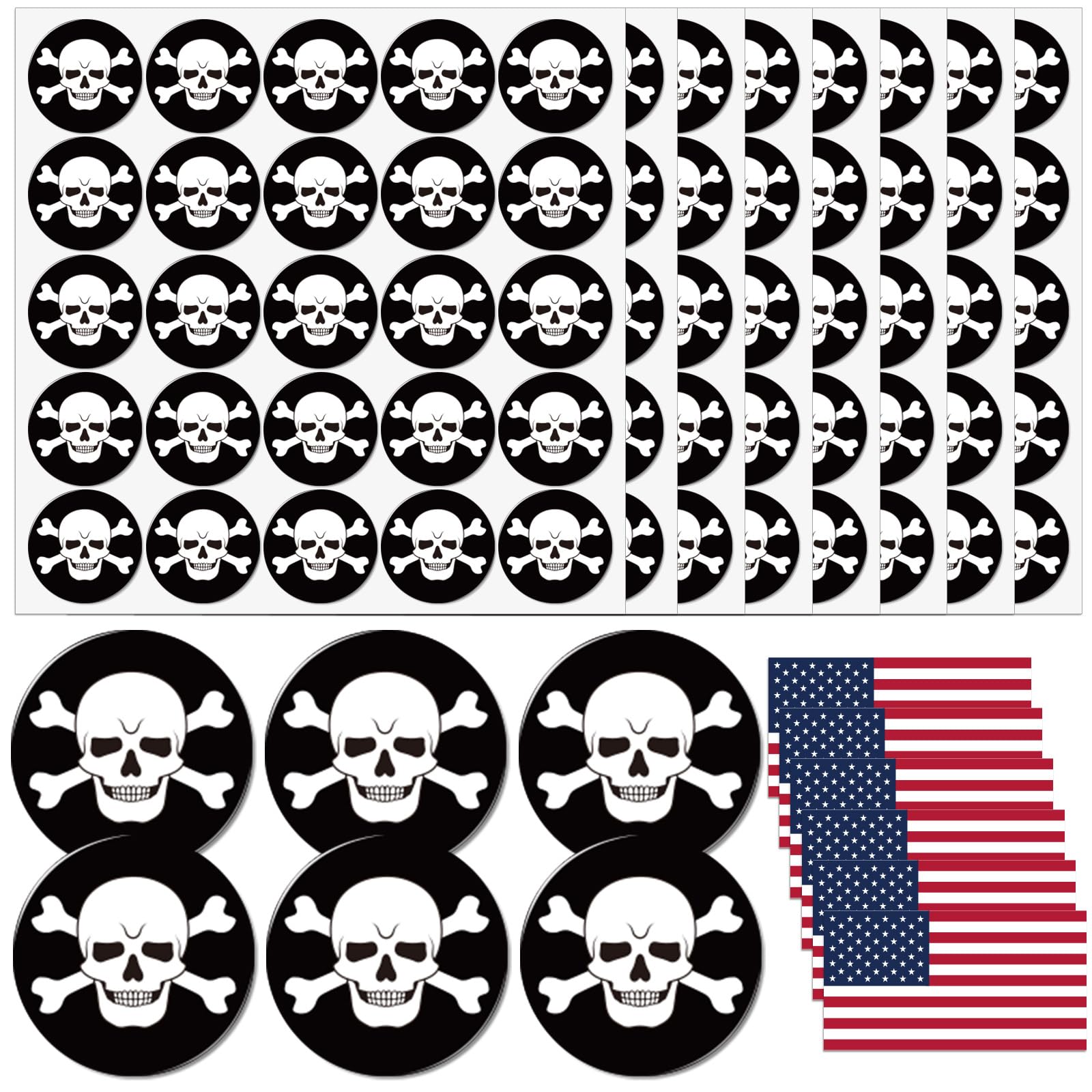 206 Pcs Sports Helmet Stickers, 1-1/8 Inches Skull Helmet Award Decals and 2 Inches American Flag Stickers, Waterproof Vinyl Youth Football Helmet Stickers for Baseball, Softball, Hockey, Lacrosse
