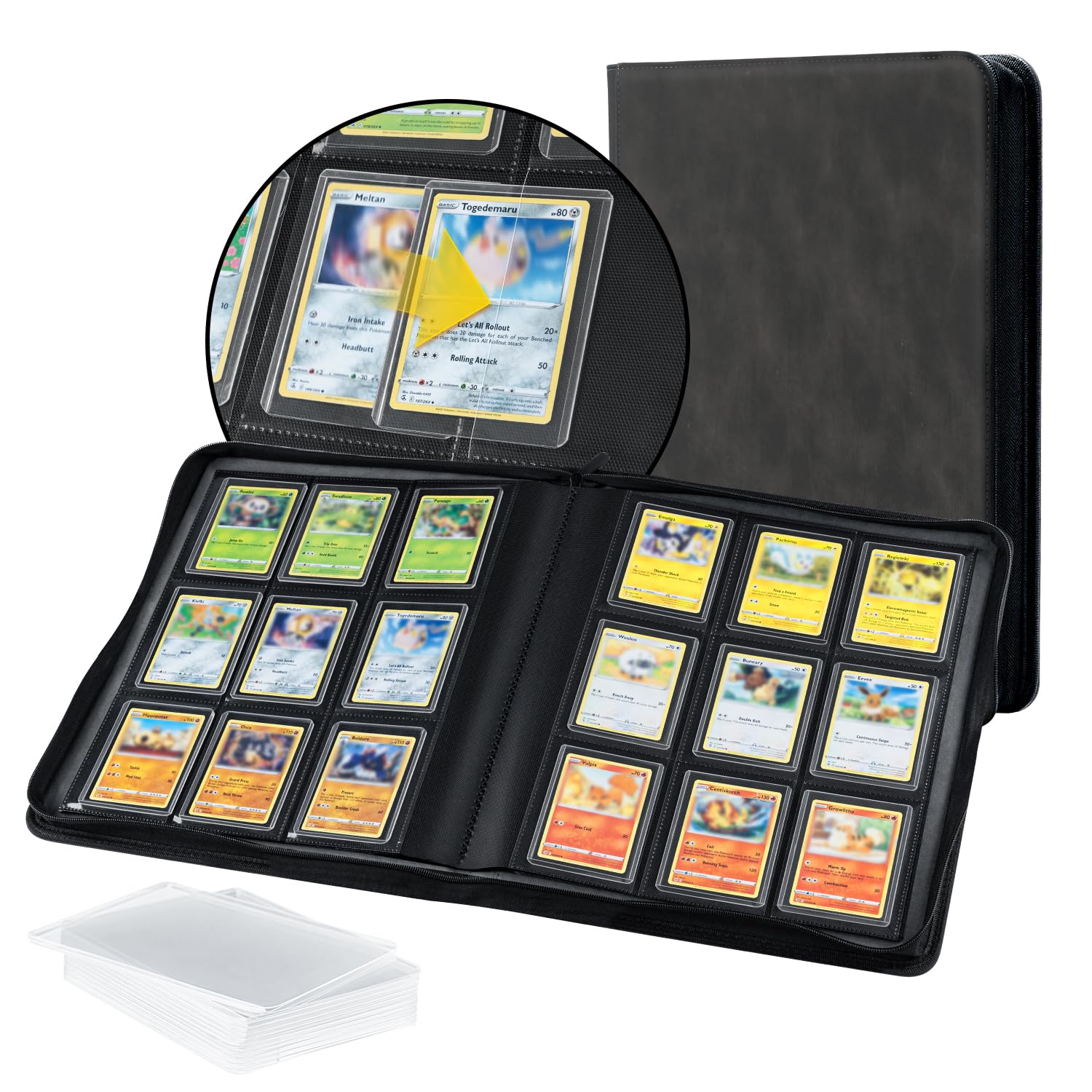 Toploader Album pour cartes à collectionner 216, 9 compartiments, 10 pcs 35PT, Classeur pour TCG, cartes MTG, motif vague noire