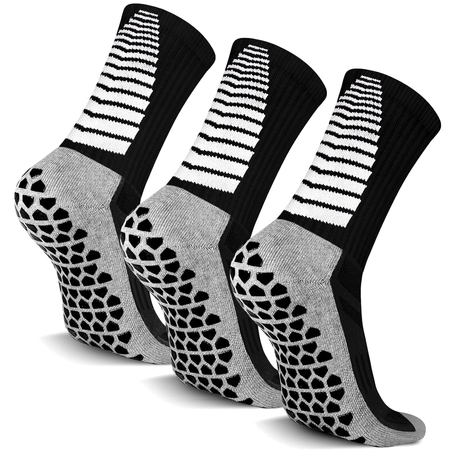 MAKINGTECMAKINGTEC 3 Pairs Anti Slip Football Sport Socks Breathable Anti Blister Grip Socks Men Women, Trainer Socks Cushion Athletic Soccer Socks for Basketball Hiking Walking Running (Black)