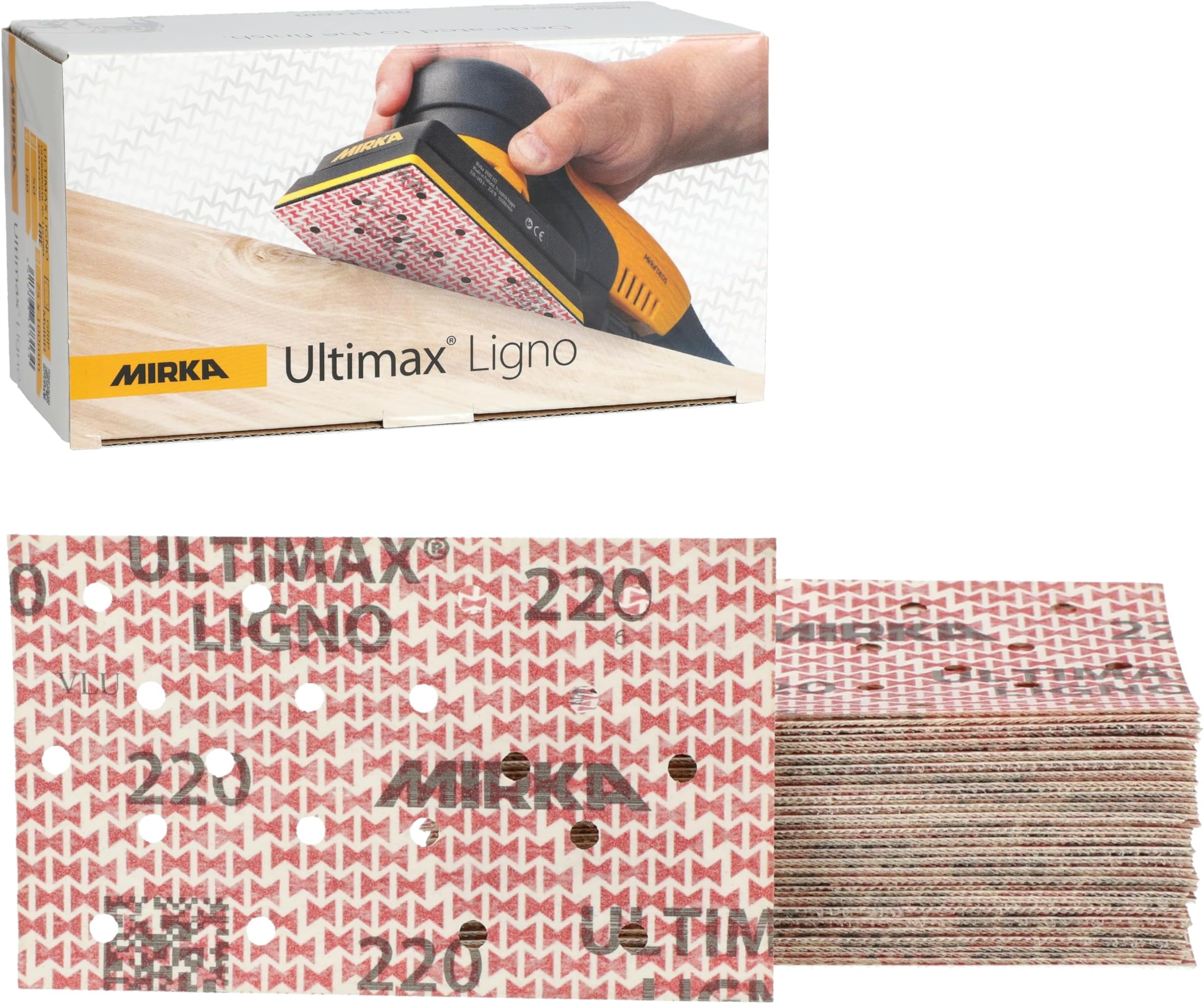 Mirka Ultimax Ligno 3x5 Inch Grit P220 Hook and Loop Sanding Sheets for Wood Projects 50 Pack