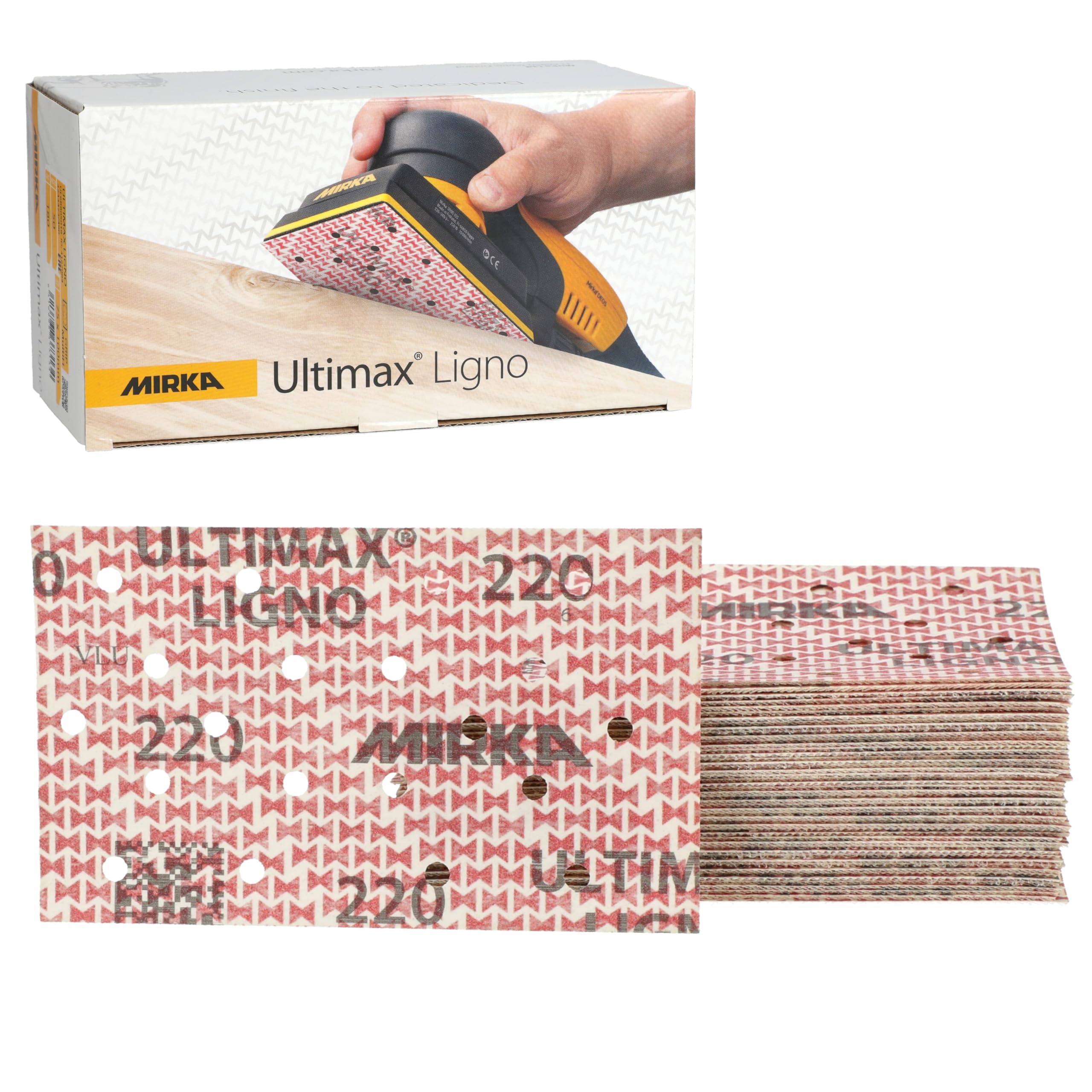Mirka Ultimax Ligno sanding sheets 81x133mm, grain P220, compatible with random orbital sanders, hook and loop