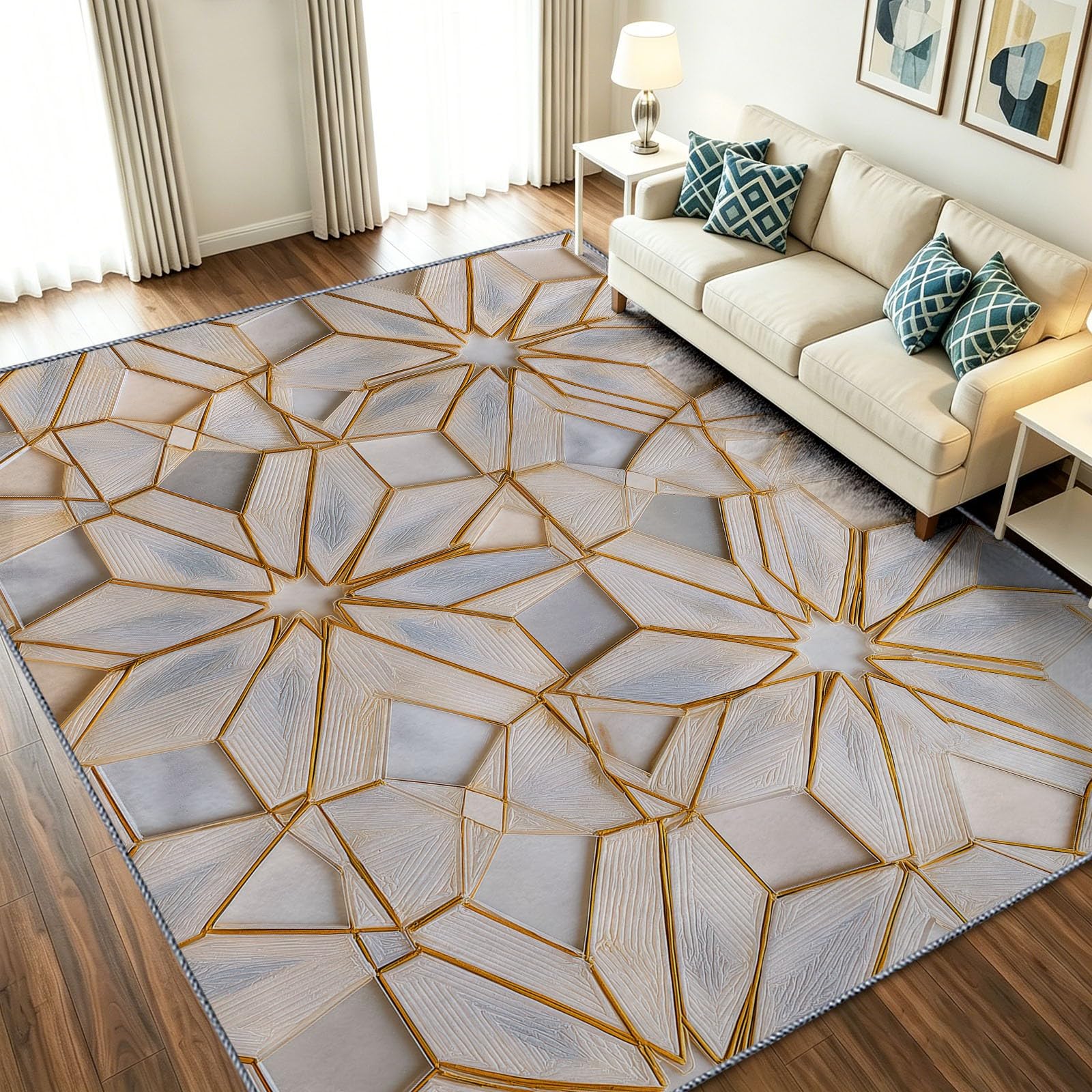Tapis chambre et salon design géométrique marbre 120x180 cm