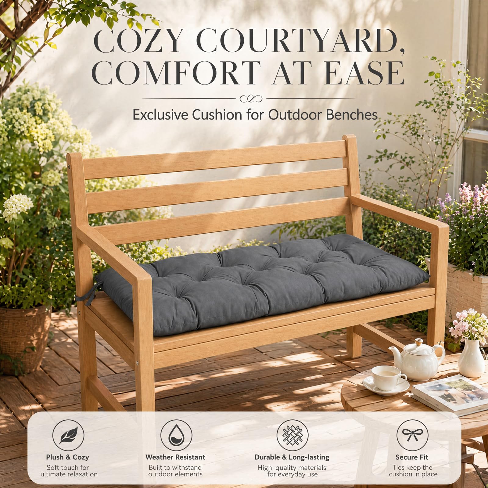Cuscino per Panca e Sedia, per Esterni e Interni, per Dondolo da Giardino Hollywood, Sedile per Panca da Giardino, Impermeabile, per Sedia a Dondolo, Sedia a Dondolo e Pallet (Grigio