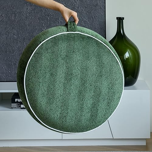 Miniatura 5 de Inflatable Pouf Ottoman, 21x10 Inches Stuffed Chenille Ottoman with Inflatable PVC Liner, Foot Rest with Portable Handle, Round Floor Pillow for