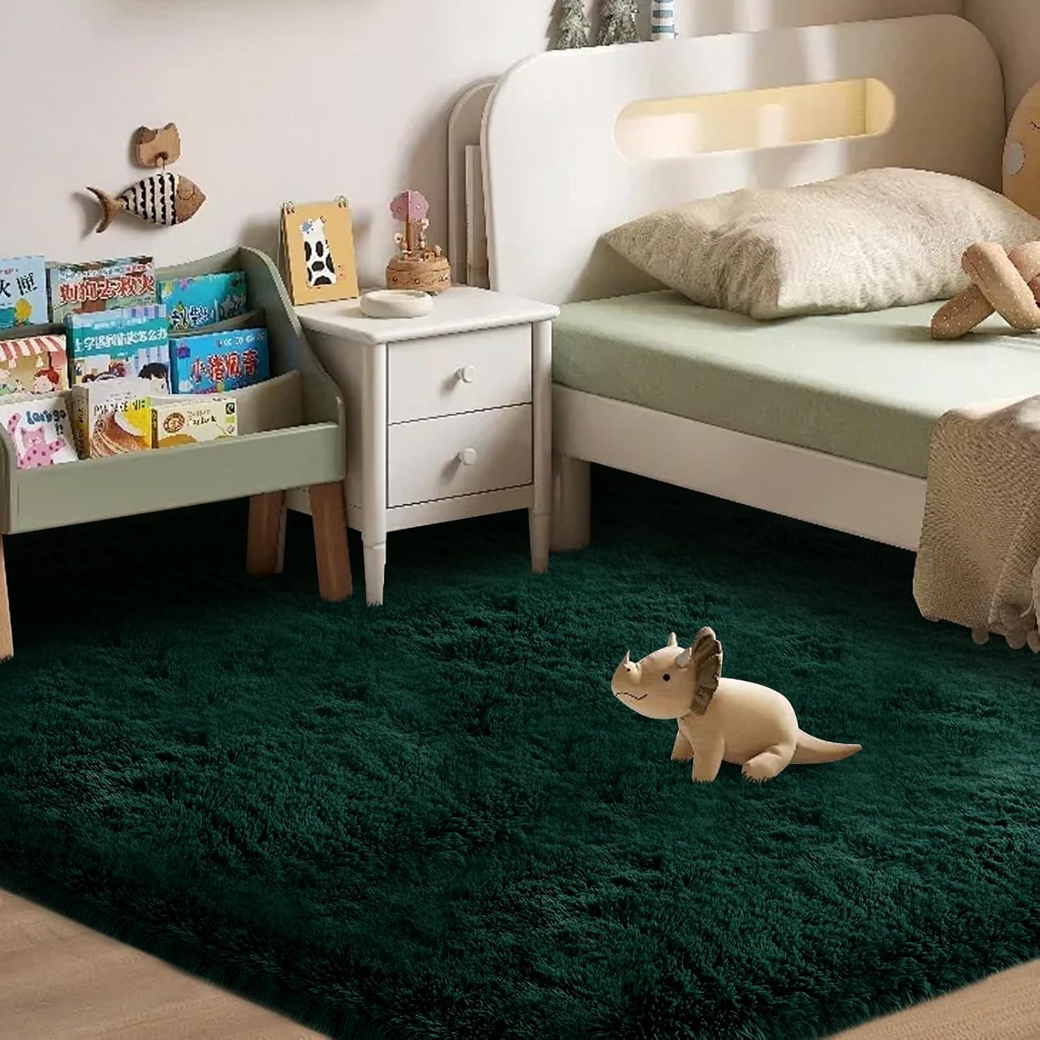 CAIYUECS Green Area Rug Bedroom 5x8: Fluffy Shag Rugs for Living Room-Modern Fuzzy Furry Plush Soft Rugs for Kids Girls Room,Shaggy Rug for Living Room,Bderoom,Dorm Home Decor(5x8 Feet,Green)