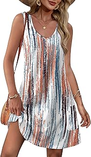 Womens Summer Dresses 2025 V Neck Sleeveless Sundresses with Pockets Beach Vacation Clothes Floral/Plain - Buy now