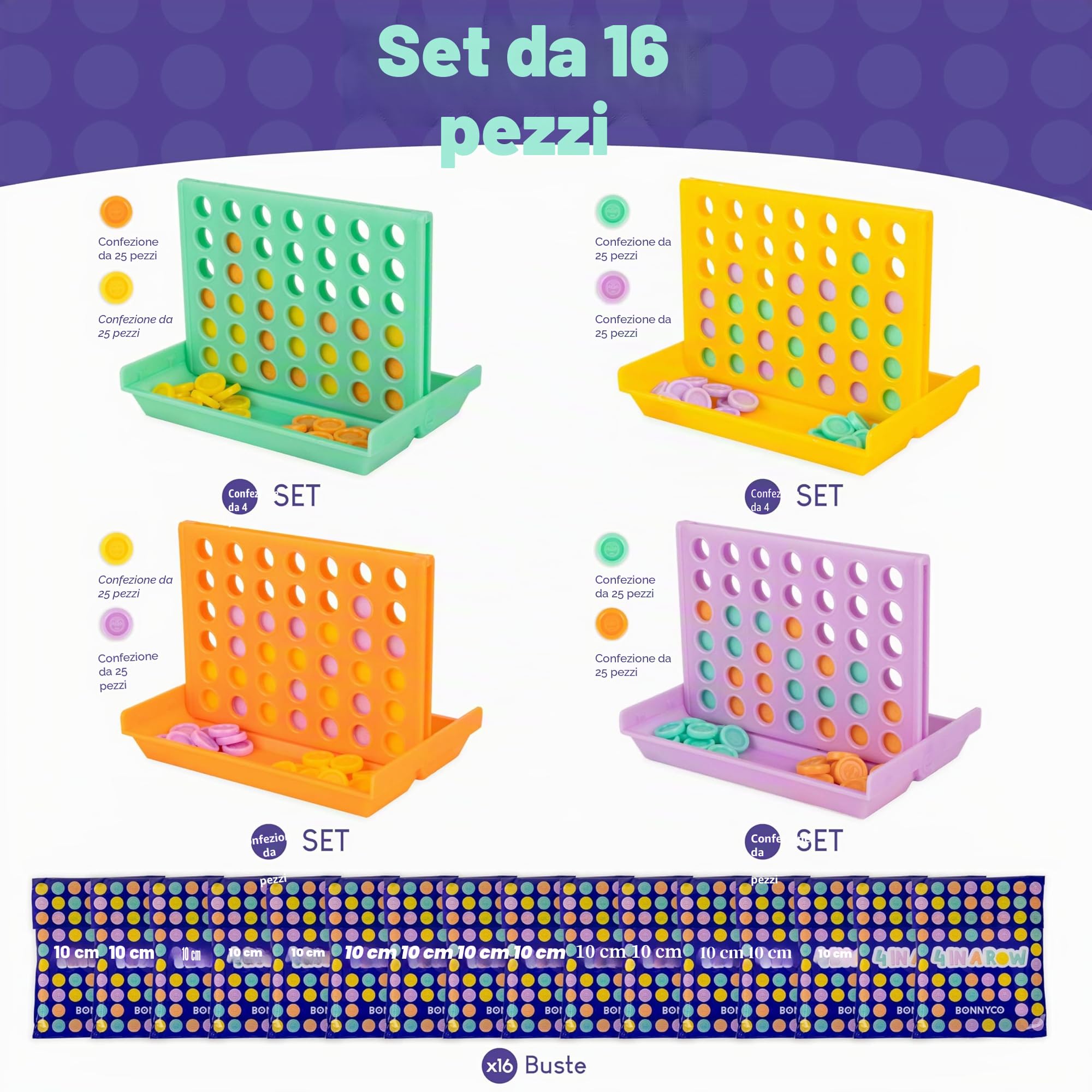 BONNYCO 4 in Linea Set 16 Gadget Compleanno Bambini 3-12 Anni con Sacchetti Sorpresa per Invitati Fine Festa. Regalini per Alunni, Mini Giochi da Viaggio e Pignatte, Giochi da Tavolo