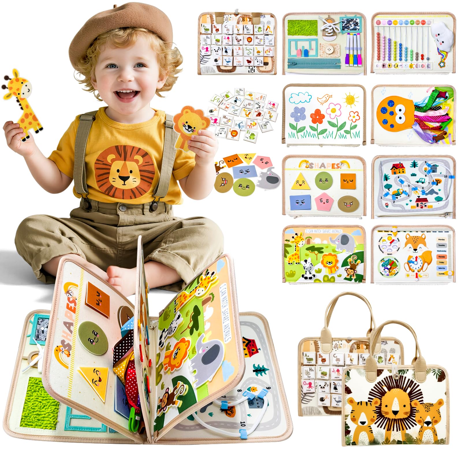 Sumtoco Busy Board, Montessori 2 Anni, Giochi Bambini 2 Anni, Libro Interattivo, Giochi da Viaggio Bambini, Montessori 1 Anno, Libro Sensoriale 1 Anno, Regalo Bimba Bimbo