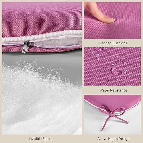 Miniatura 3 de Joyside Cojines para sillas de exterior de 17 pulgadas x 18.5 pulgadas, cojines de asiento de patio con lazos, color morado (paquete de 4)