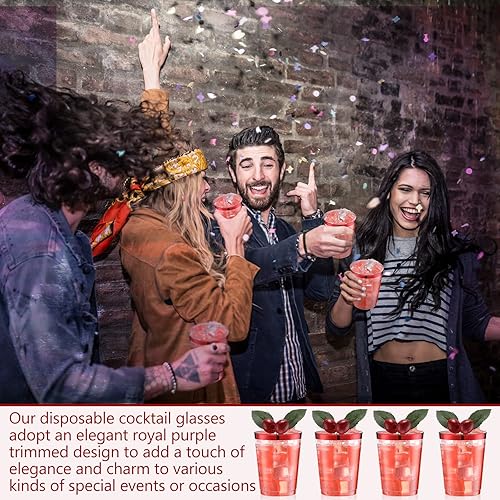 Miniatura 6 de Norme 50 vasos de plástico transparente de 10 onzas, vasos de plástico con bordes, vasos desechables elegantes para fiestas, bodas, día de Acción de